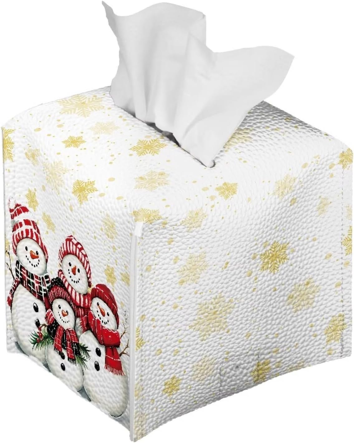 Cute Snowman Leather Tissue Box Cover Christmas Decor Tissue Box Cover Square 5x5x5 Home Decorative Tissue Boxes for Living Room Bedroom Bathroom