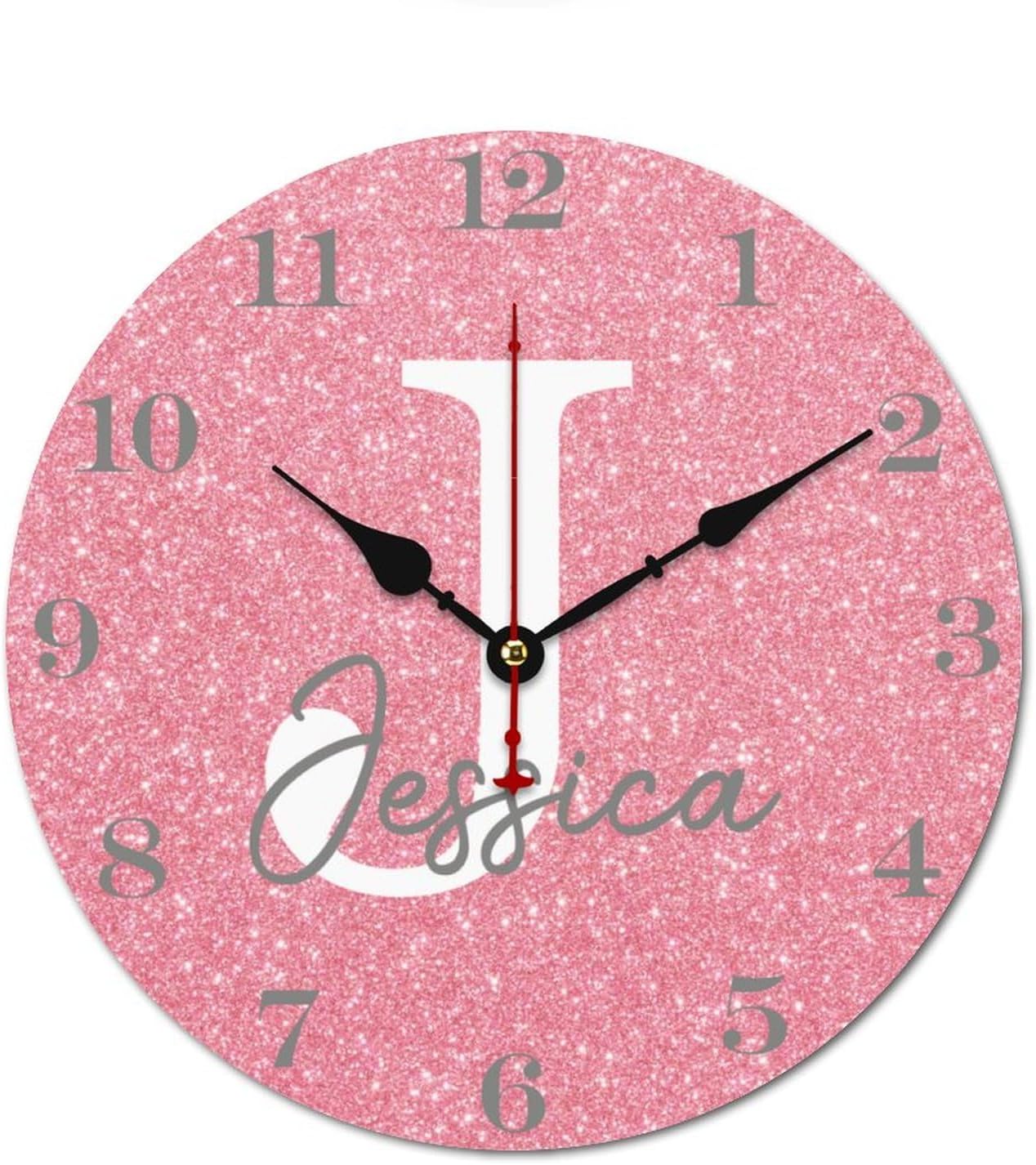 Rose Gold Glitter Name Wall Clocks for Walls,Decorative Kids Wall Clocks Battery Operated 12 inch,Monogram Wood Wall Clock for Nursery Kids Bedrooms Boys Girls Playroom Decor,Custom Kids Gifts, Style