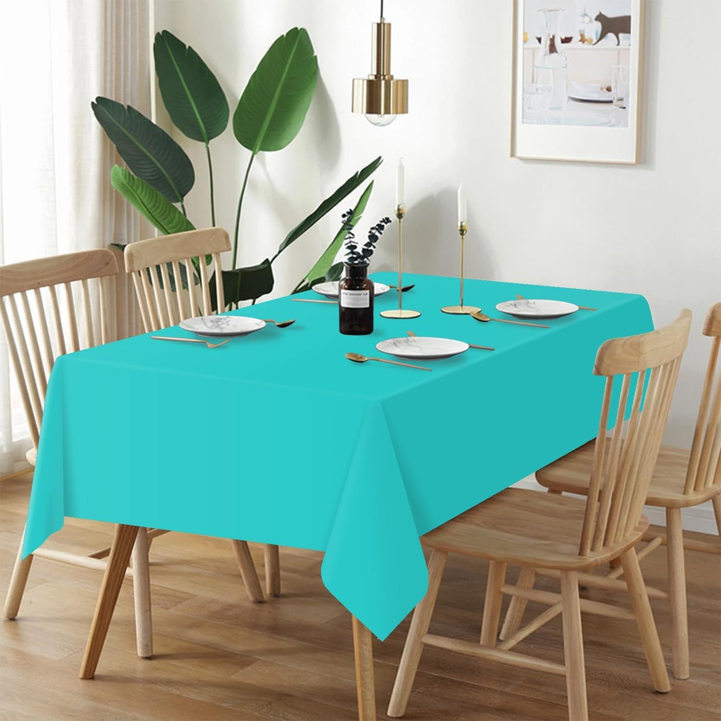 QIKSION Plastic Table Cloth Disposable 2 Pack, 54 x 108 Inch Tablecloths for Rectangle Tables, Aqua Blue Plastic Table Cover