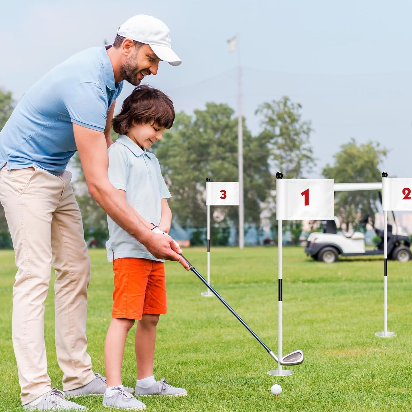 Hungdao 3 Set Golf Flagstick Mini 3 ft Golf Pin Flag Hole Cup Set Practice Putting Green Pro Detachable Numbered Nylon Flags Portable 2-section Design for Yard Garden Driving Range Gifts Idea