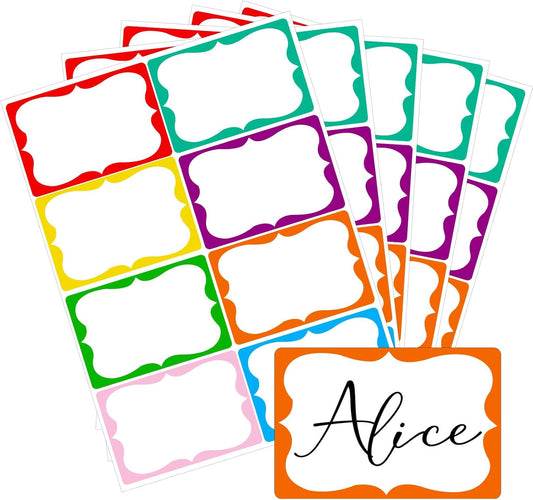 Colored Name Tags,200 Pcs Name Stickers 8 Color Name Tag Sticker for Clothes Gifts, 2'' x 3'' Nametags Stickers for School Office Home LPK-XMT-CAI
