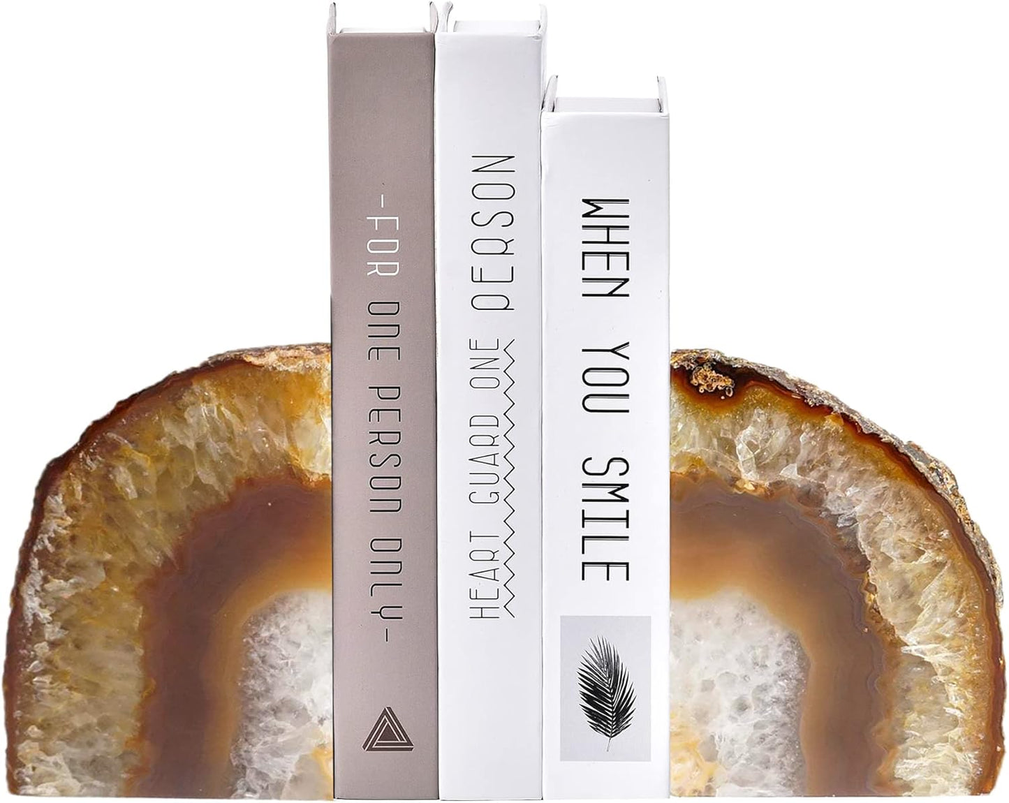 AMOYSTONE Unique Agate Bookends for Kids Decorative Crystal Geode Book Holder 3-4 LBS Non-Skid for Bookend Shelves, Stylish and Functional Bookends