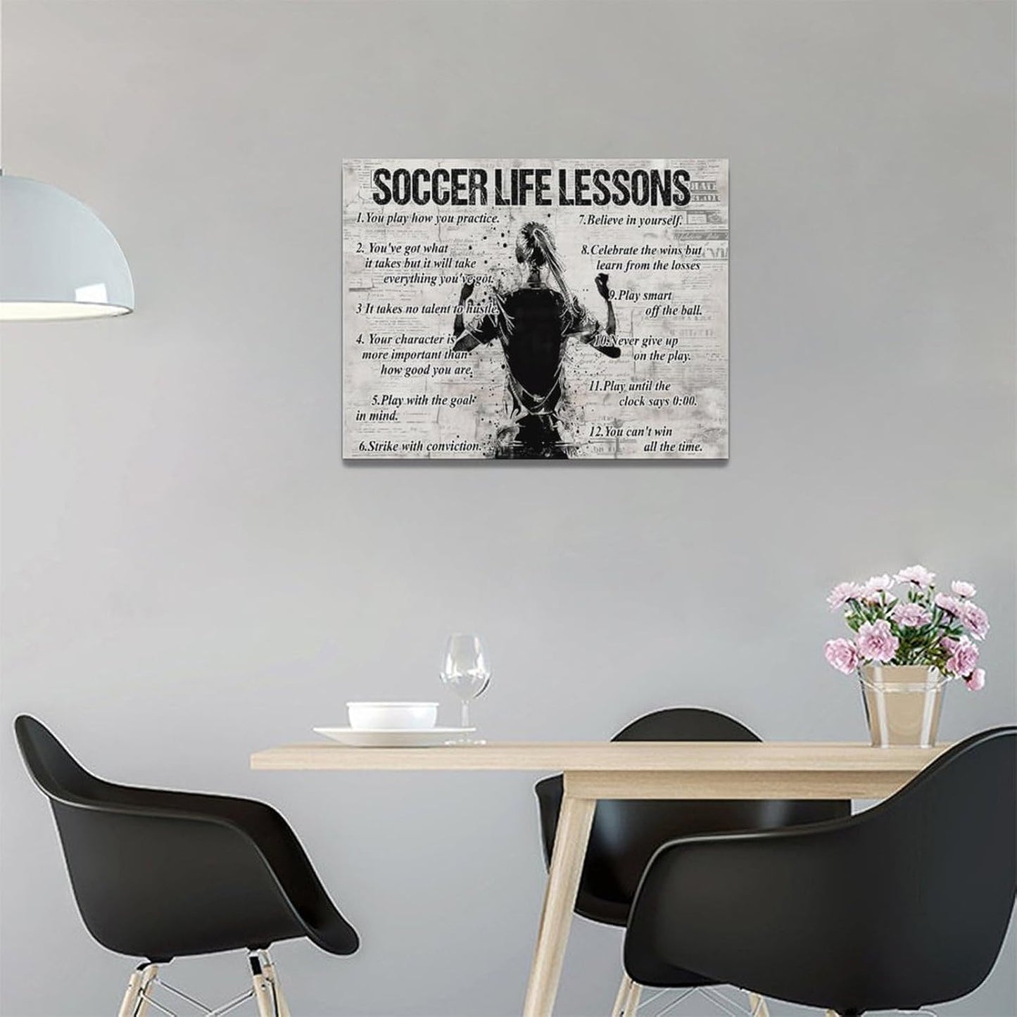 Soccer Sports Wall Art Soccer Life Lessons Wall Decor Soccer Sign Retro Poster Boy Men Motivational Decorations Canvas Print Painting Artwork for Bedroom Bathroom Living Room Gym 16"x12"
