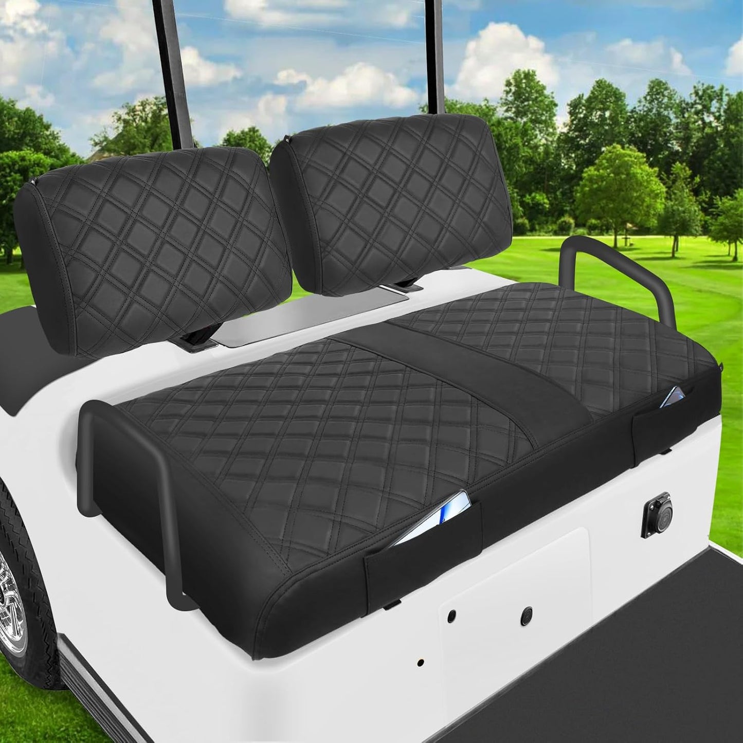 Golf Cart Seat Cover for Yamaha G22 G19 G16 G9 G2, Golf Cart Front Seat Cover Fit OEM Ordinary Seat Cushion, Concave and Convex Design Appearance, Thick Vinyl Leather Comfortable/Breathable