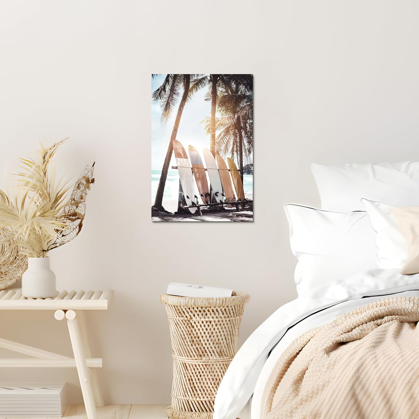 Hardy Gallery Palm Tree Wall Art Surfboard Pictures: Beach Scene Painting Coastal Wall Decor Seaside Artwork Surfing Ocean Print in Beach Canvas for Bathroom 16"x11"