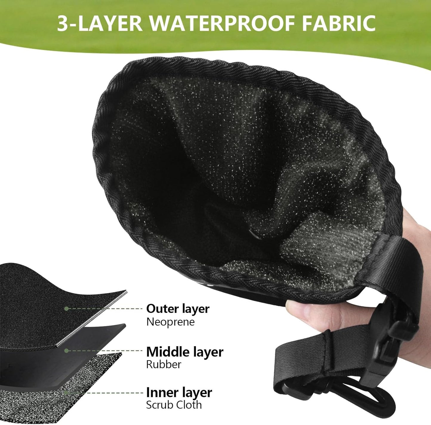 Golf Club and Golf Ball Cleaning Bag，Portable Waterproof Club Cleaner with Detachable Clip, Quick Dirt & Grass Removal, Compact Design for Golfers