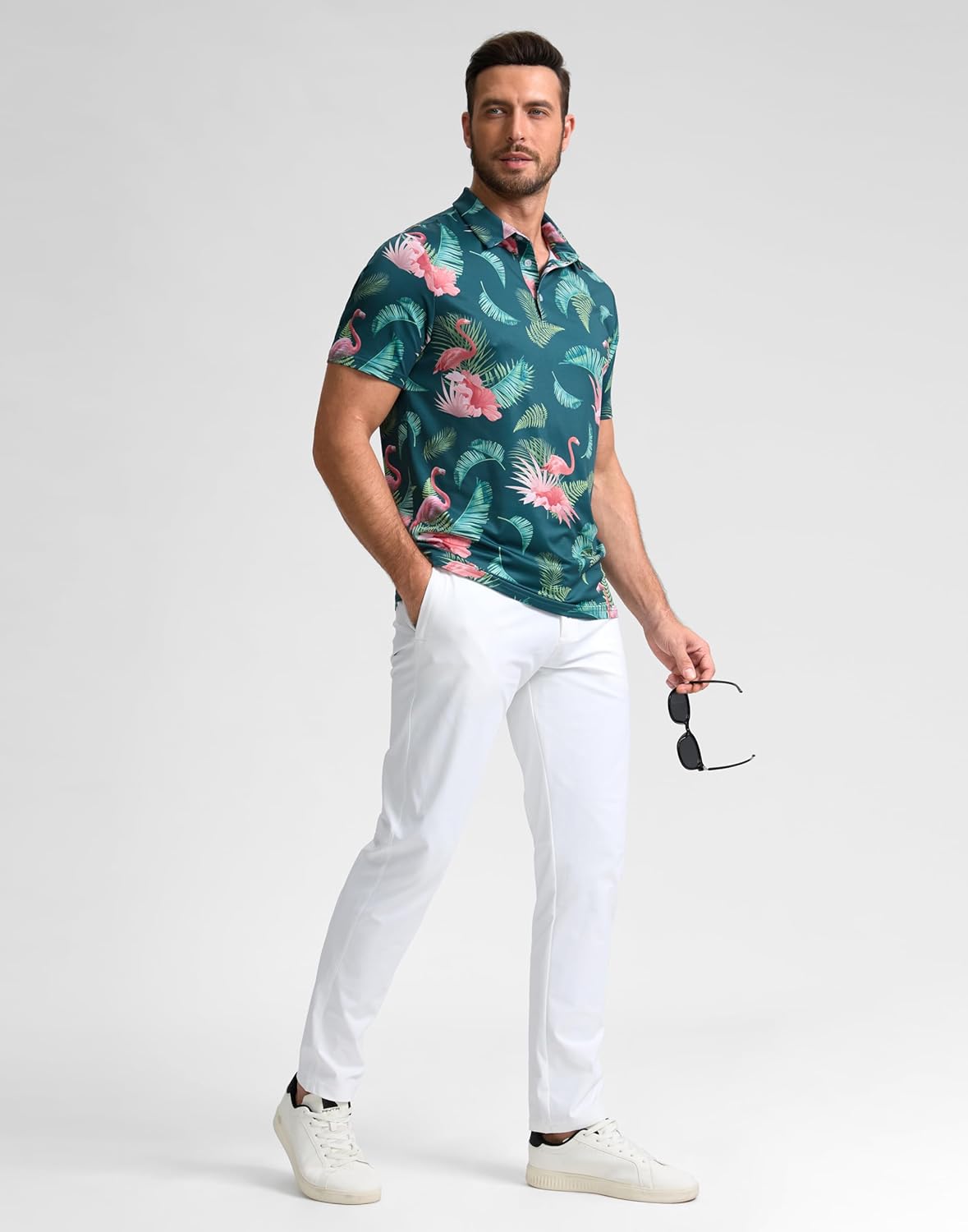 Obla Mens Golf Polo Shirts Short Sleeve Dry Fit Performance Moisture Wicking Casual Print Collared Golf Shirts for Men