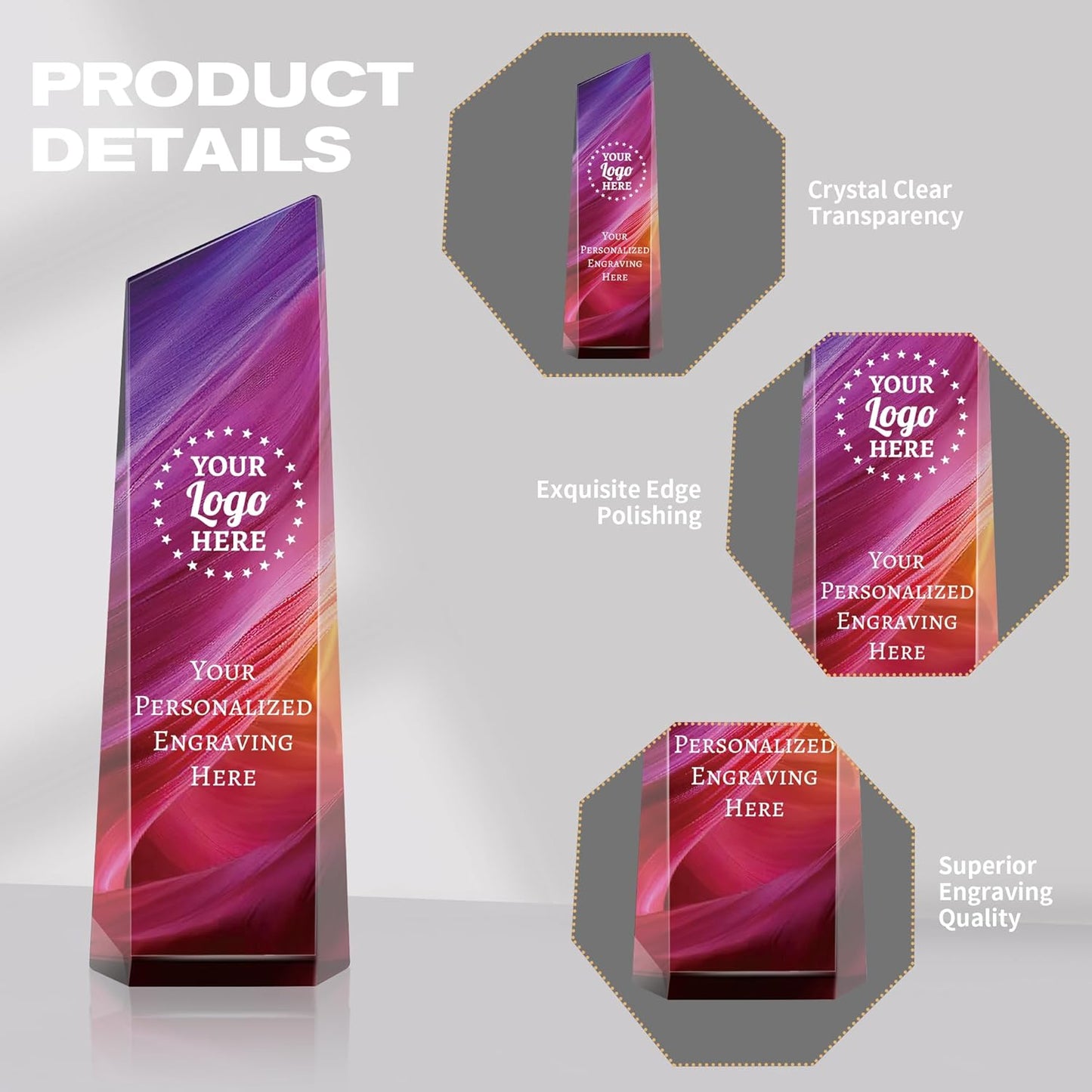 Personalized Crystal Trophy Award - Award for Employees- Plaques Custom Engraved- Coworker Gift,Employee Appreciation Gift,Ideal for Business Events and Occasions (Custom Logo/Engraved)