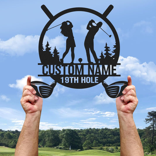 Personalized Golf Wall Art, Vintage Golf Wall Decor, Custom Signs Outdoor Metal, Metal Name Sign, Sports Theme Home Decor for Man Cave Office Garage Bar, Couple Golfer Gifts Color05