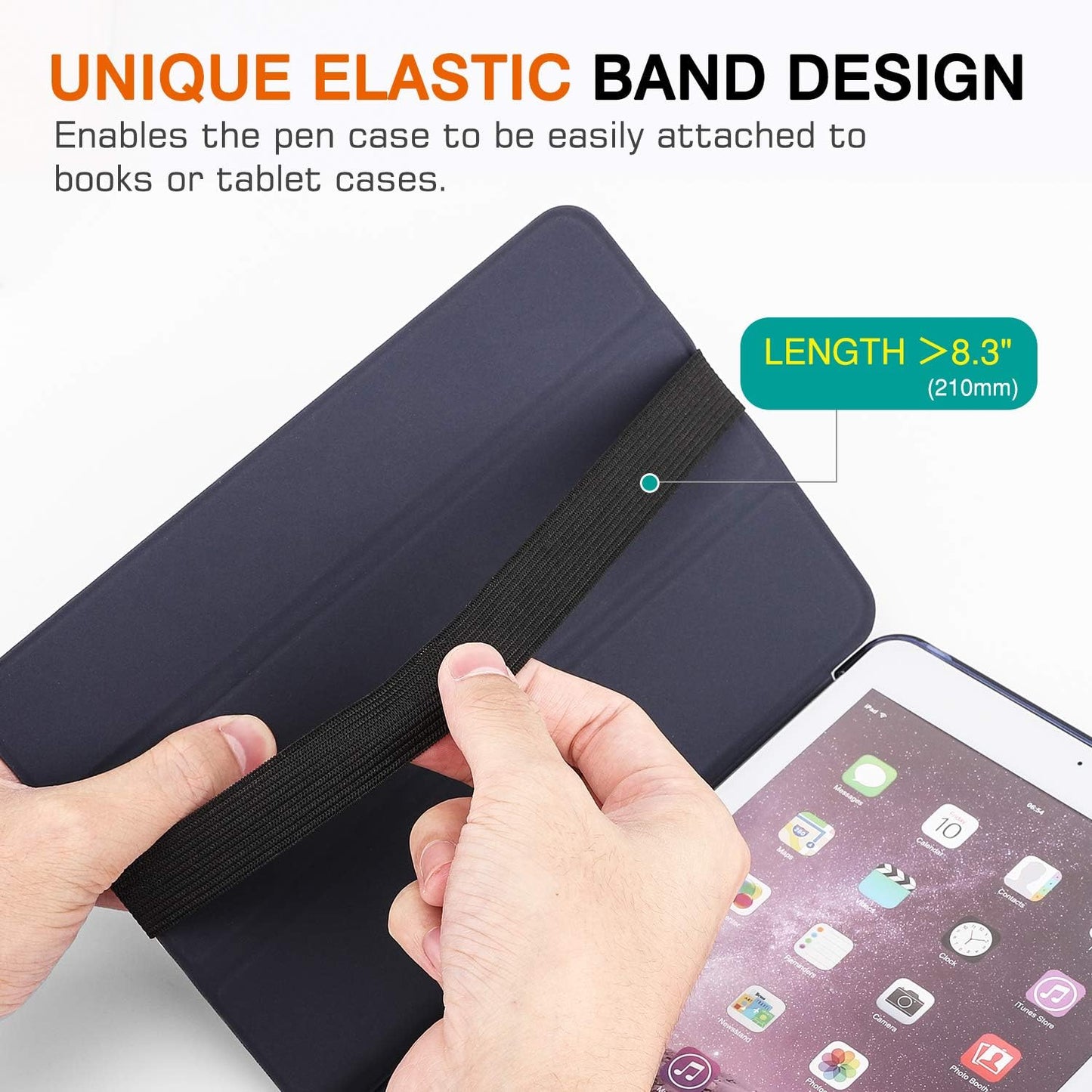 MoKo Pencil Case (2 Pack), PU Leather Pen Pencil Pouch Holder Stationery Zipper Bag with Elastic Strap for Pens, Pencils, Markers, Eraser - GoldPink & Dark Blue