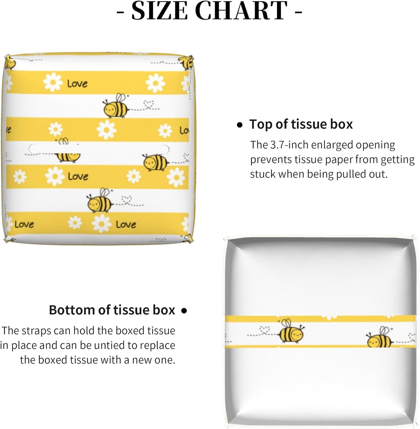 Cute Bees and Daisy Flowers Tissue Box Cover Square,Yellow Bee Daisies Love Tissue Box Holder Waterproof Leather Facial Paper Organizer Dispenser for Bathroom Home Car Nightstand Vanity Desk