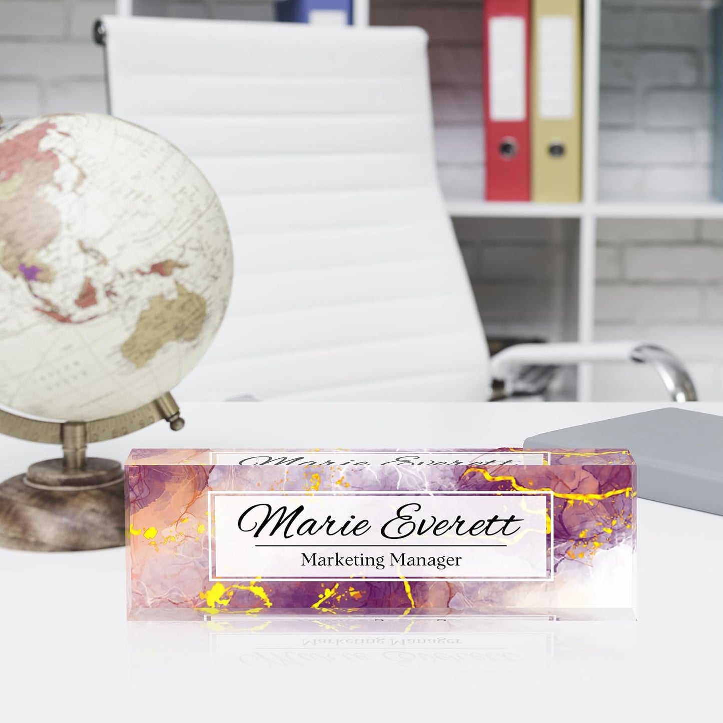 Personalized Name Plate for Desk Custom Acrylic Desk Name Plate Custom Employee Appreciation Gifts Office Gifts for Women, Men, Boss, Coworkers, Teacher, Nurse (Purple Marble)