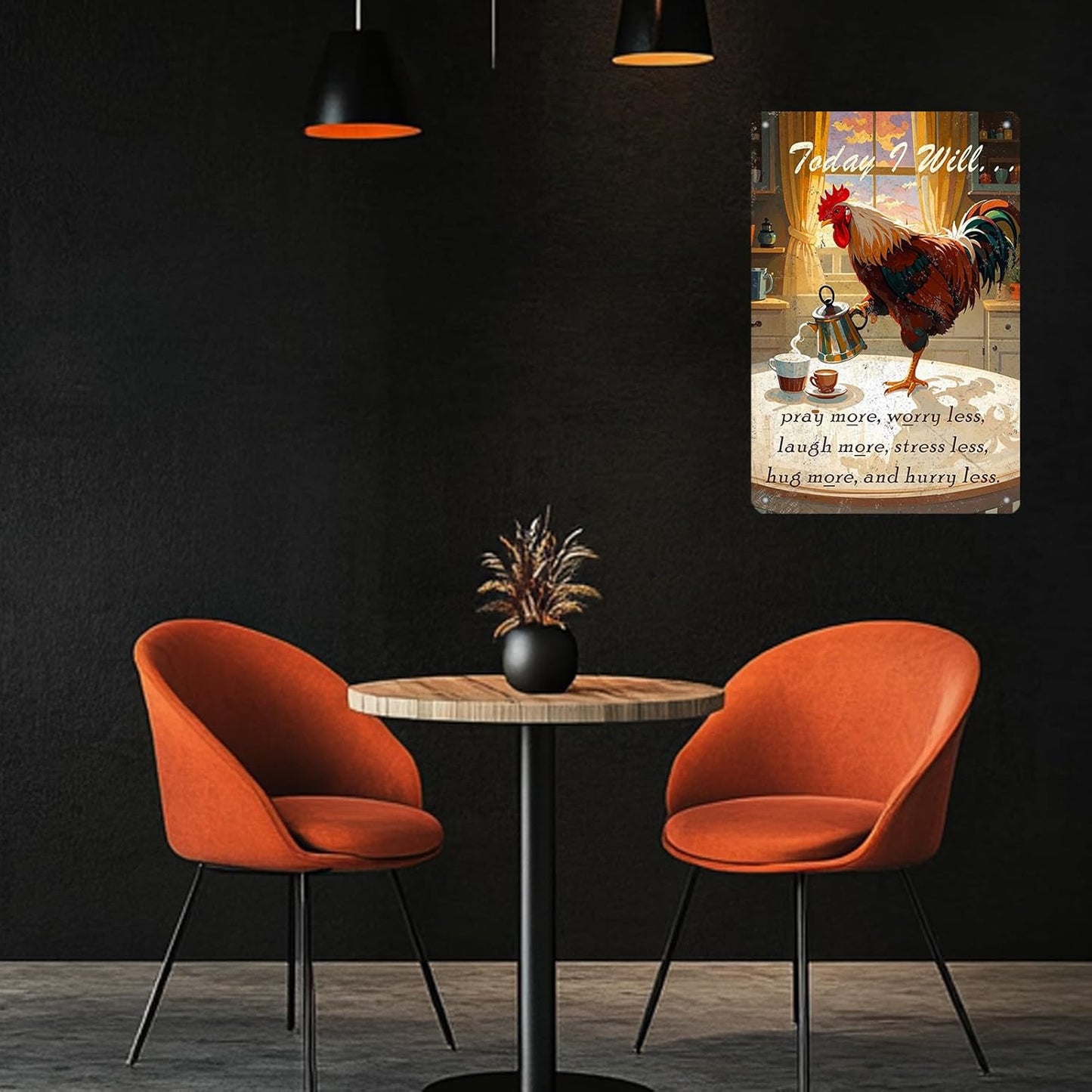 Chicken Sign Rooster Kitchen Decor Today I Will Pry More Worry Less Metal Sign Poster 12x8 Inch Home Kitchen Offce Cafe Coffee Are Farm Wall Decor