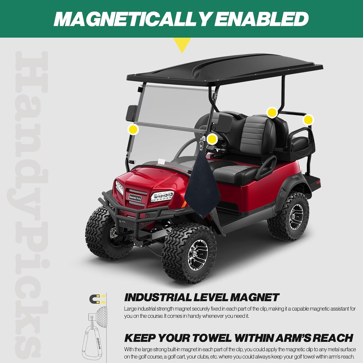 Handy Picks Magnetic Clip for Golf Towels, Original Mini Golf Ball Design, Industrial Neodymium Magnet for Strong Hold to Cart or Clubs, Essential Golf Accessory for Golf Lovers