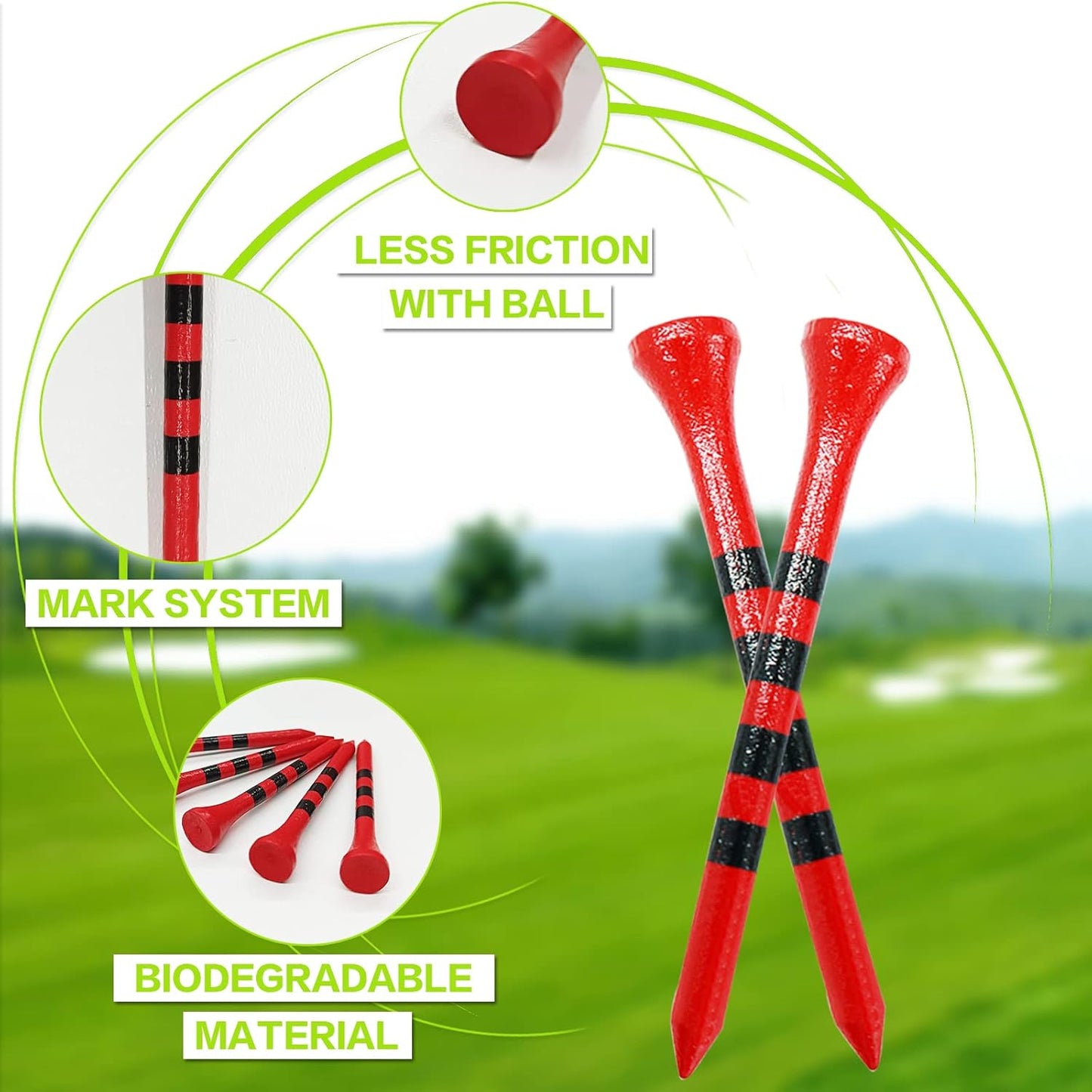 FINGER TEN Golf Tees Wood 3 1/4 2 3/4 Inch Wooden Bamboo 50/120 Count, Durable Biodegradable Colored Bulk Tee 70mm 83mm