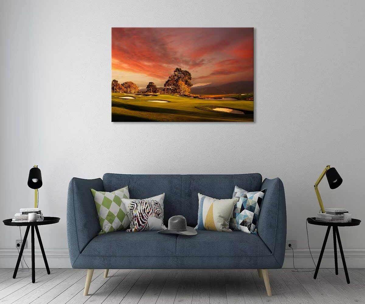 chenchenArt Coastline Golf Course Wall Art for Living Room Bedroom Bathroom Decor USA California Golf Course Picture Wall Decor for Office Golf Art Canvas Prints Framed Ready to Hang(12''H x 16''W)