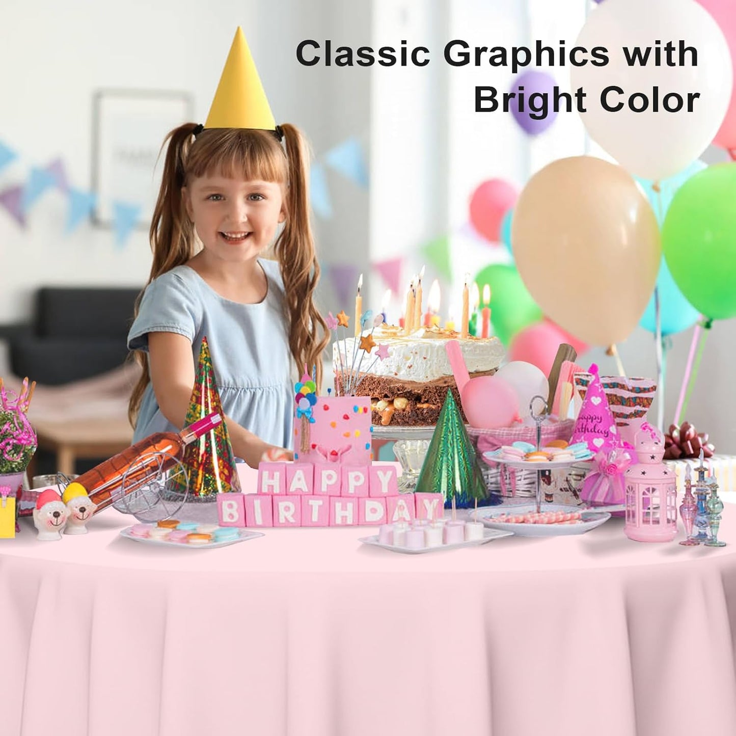 3 Pack Round Disposable Pink Tablecloth, Pink Plastic Table Cloths for Parties Disposable, 84x84 in Waterproof Camping Tablecloth for Birthday Party Baby Shower Picnic School