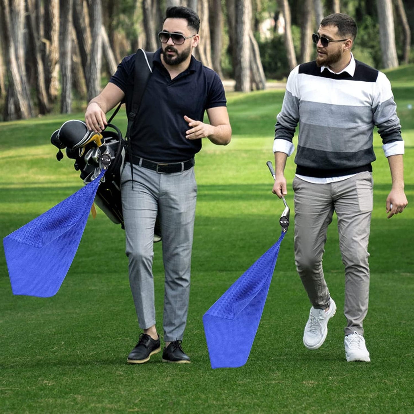 ZOEA Magnetic Towel, Magnetic Clip for Golf Towel, Microfiber Fabric Waffle Pattern Towels Industrial Strength Magnet for Strong Hold to Golf Carts or Clubs (2, Blue)