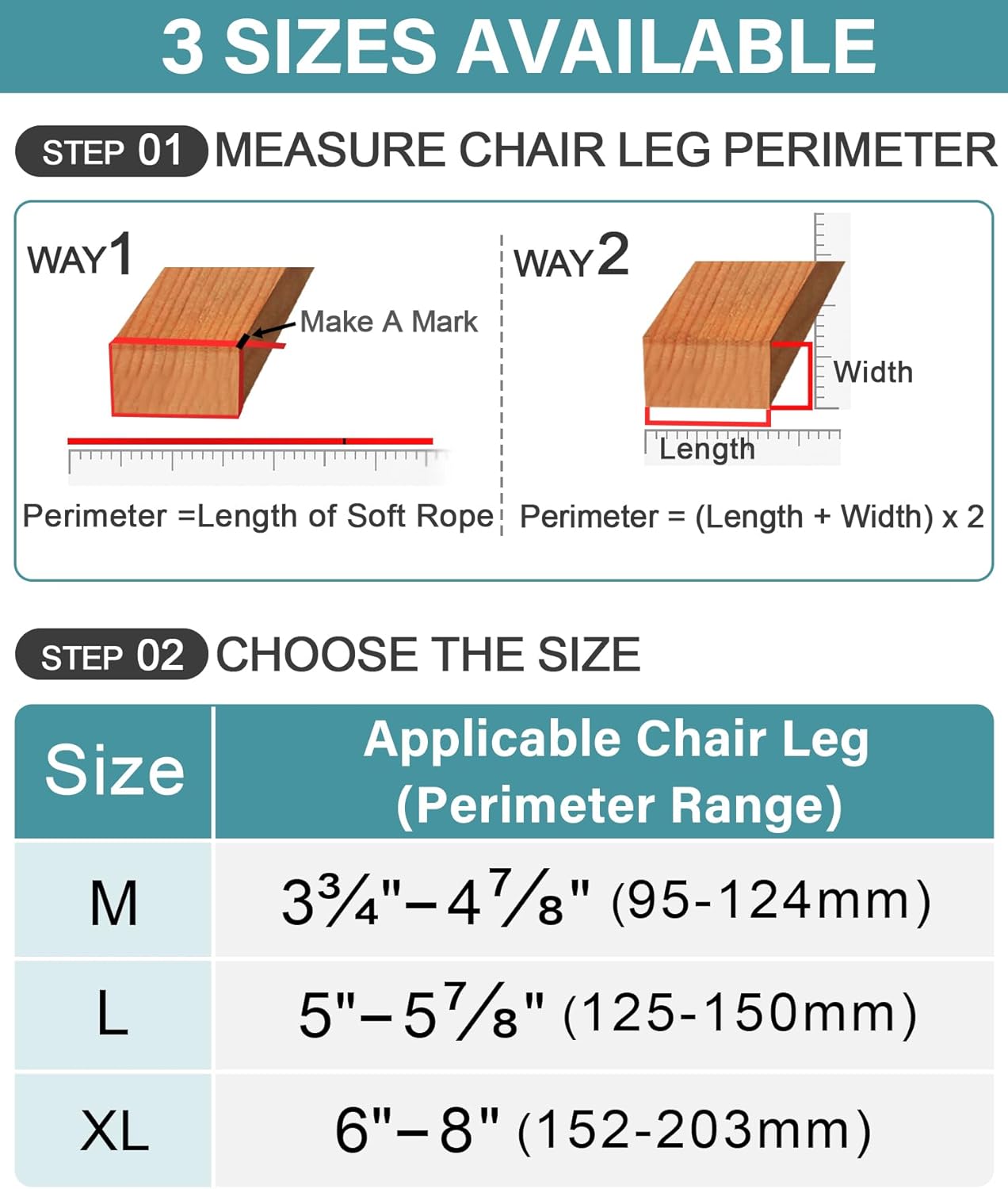 24 Pcs Chair Leg Floor Protectors Rectangle, Silicone Felt Furniture Leg Pads Caps Covers for Hardwood Floors (Fit Perimeter 3-3/4" to 4-7/8")