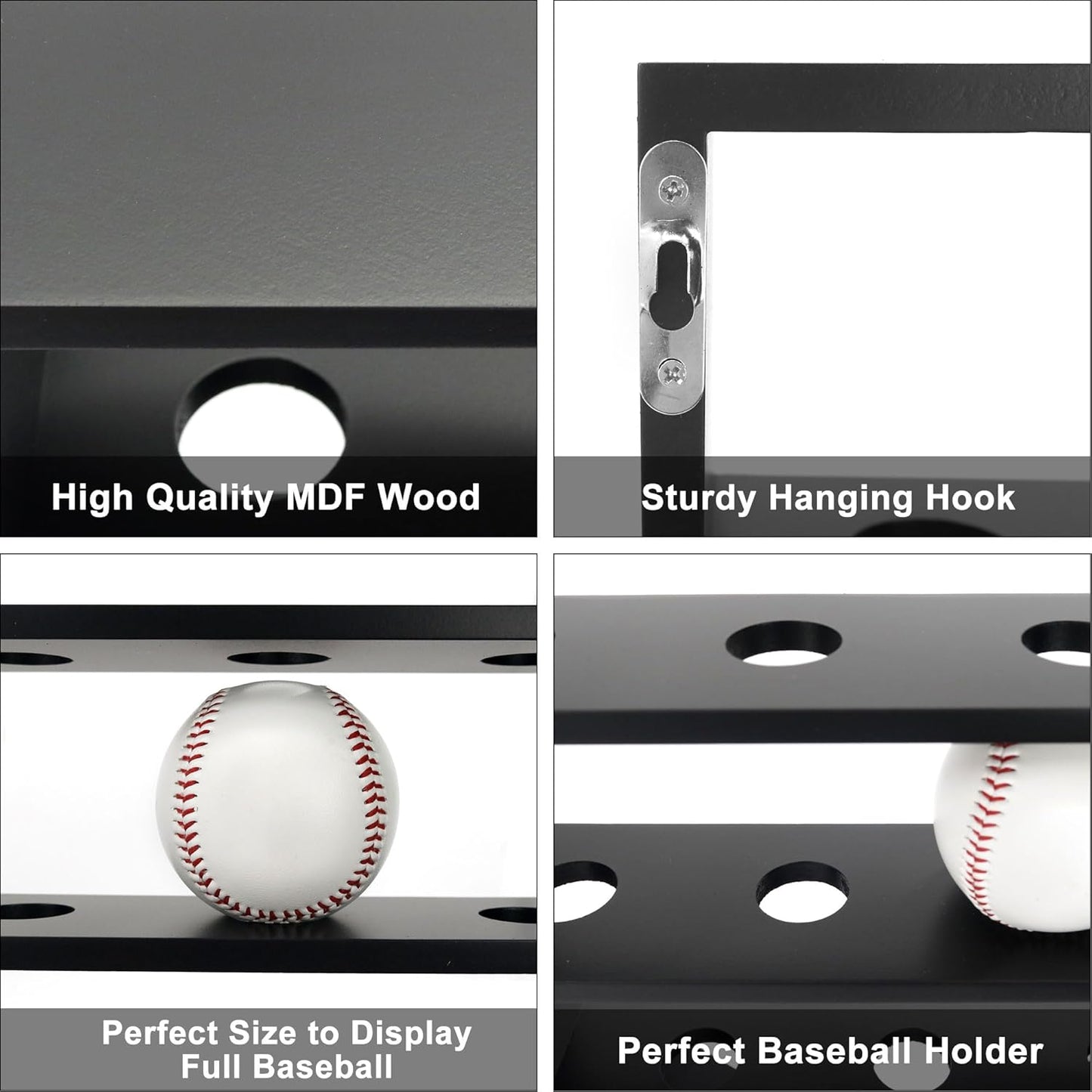 Baseball Display Case,Baseball Holders for Balls,12.8x16 inches Large Black Shadow Box for 12 Baseballs Wall Mount,Without Door,for Home Run and Collector Autograph Balls
