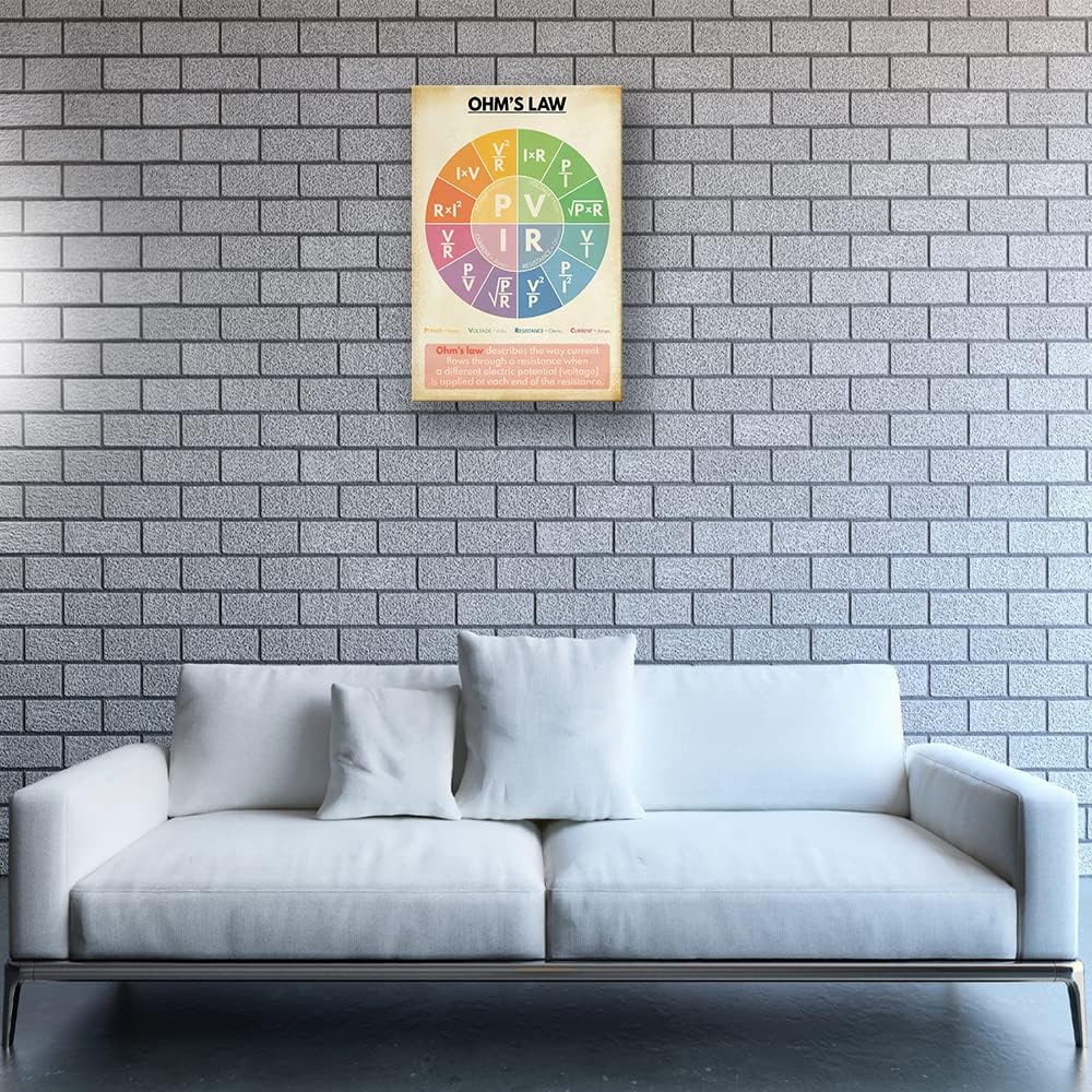 Physics Knowledge Poster Education Wall Art Modern Artwork Ohms Law Poster Vintage Framed Painting Art Pictures For Library Wall Decor Prints Framed (12x18 inch)