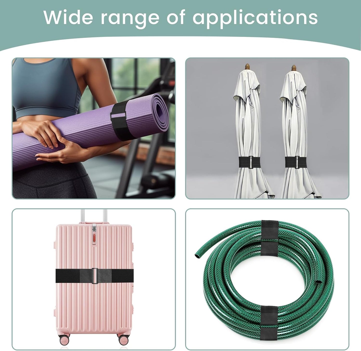 1.5In x 32Ft Cable Straps Heavy Duty With 40 Buckles, Black Hook and Loop Straps, Reusable Cable Ties for Organizer or Storage