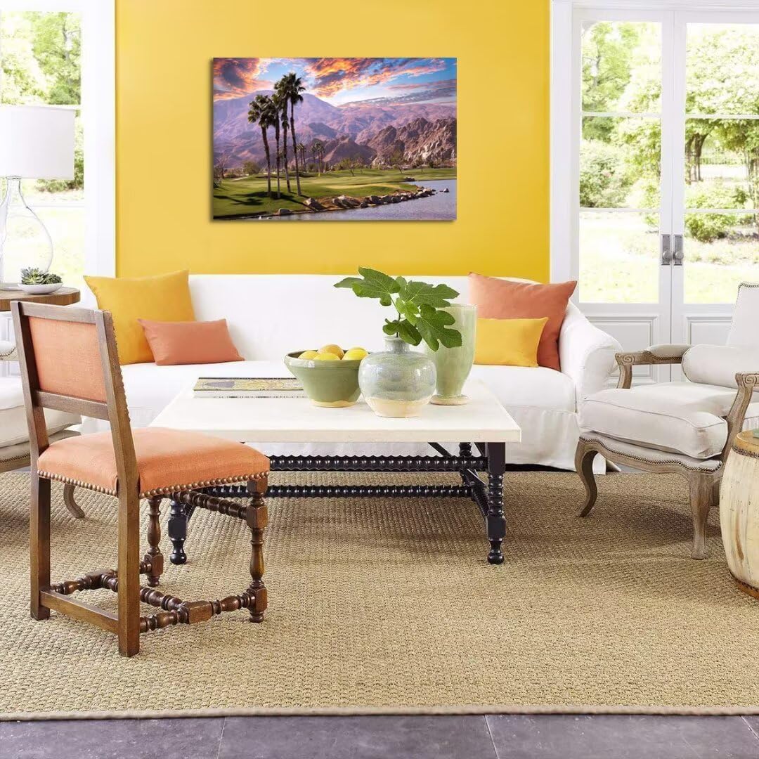 Golf Course at Sunset in Palm Wall Art Prints USA California Picture Canvas Wall Decor for Home Living Room Bedroom Bathroom Framed Artwork Ready to Hang(28''H x 44''W)