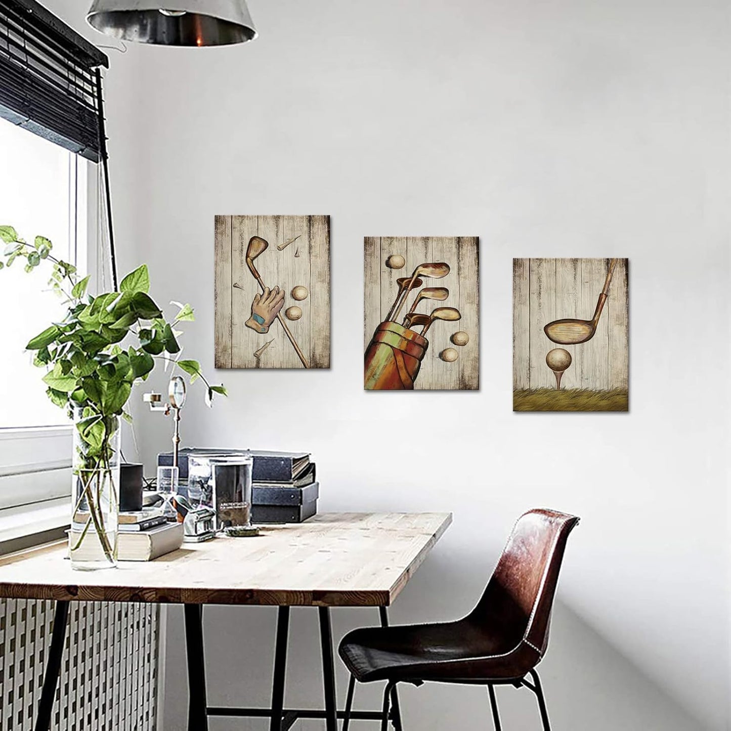 SkenoArt 3 Piece Sport Wall Art Vintage Golf Balls Painting Picture Prints Brown Poster Canvas Artwork Home Gym Office Man Bedroom Decoration Ready to Hang Gifts for Golf Lovers