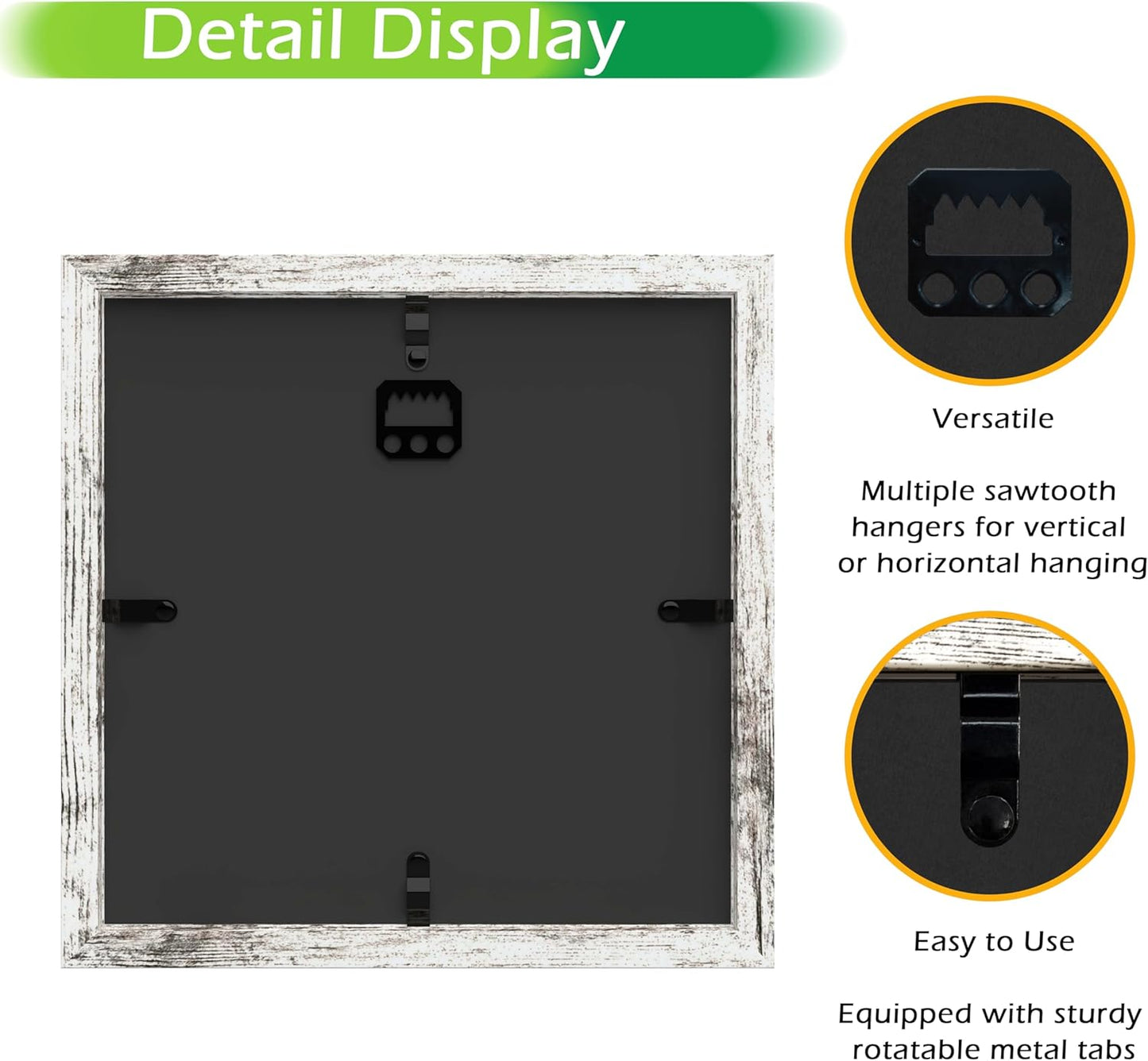 FrameWorks 8x8 Driftwood Wooden Shadow Box Frame – Soft Felt Back, Tempered Glass, and Included Elegant White Ball Push Pins