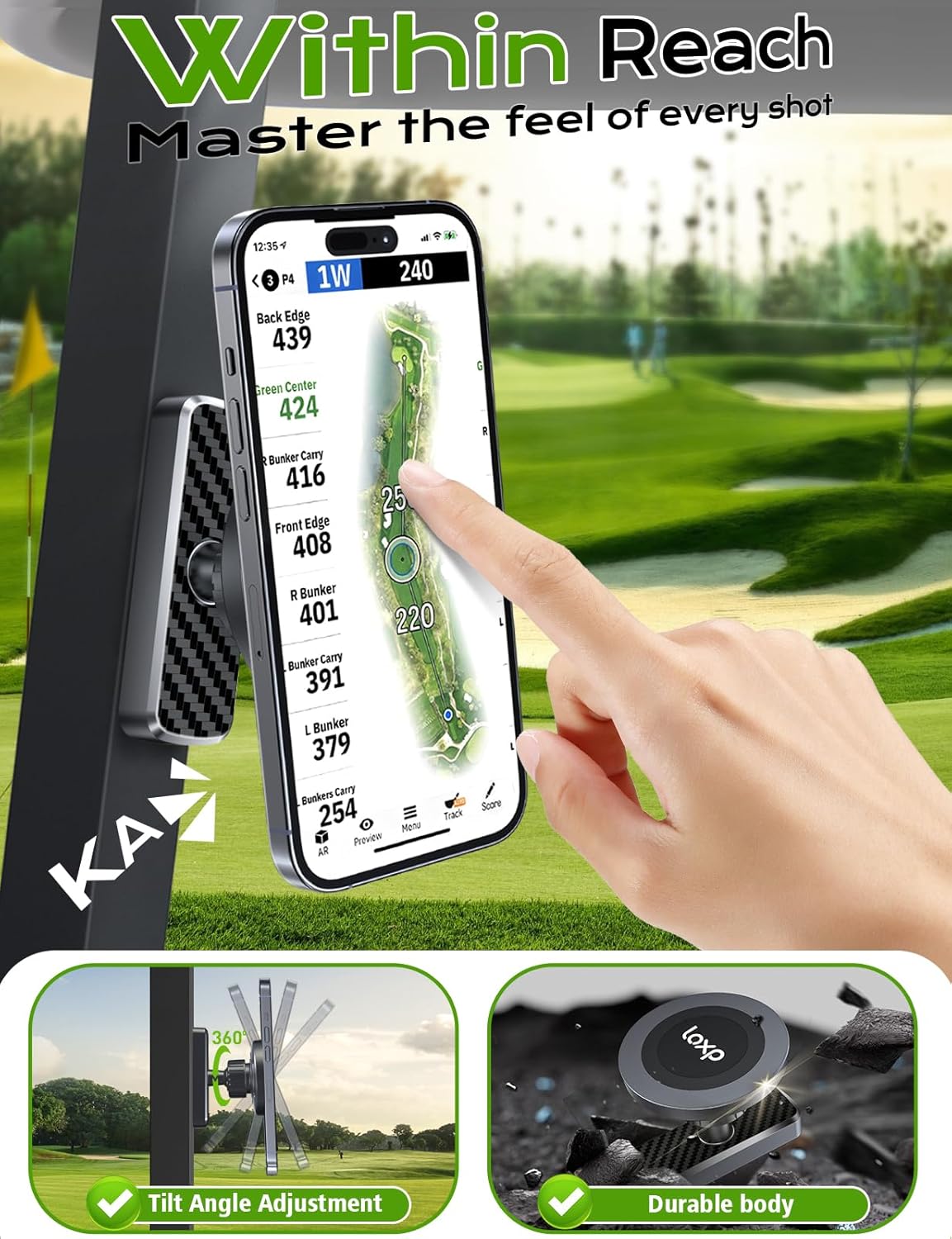 N56 Magnetic Golf Cart Phone Holder Mount Compatible With MagSafe for iPhone 17-12 Pro Max Plus Fits Club Car, EZGO, Yamaha, Icon, Golf Cart Accessories Gift for Men Women Business Partner Friend