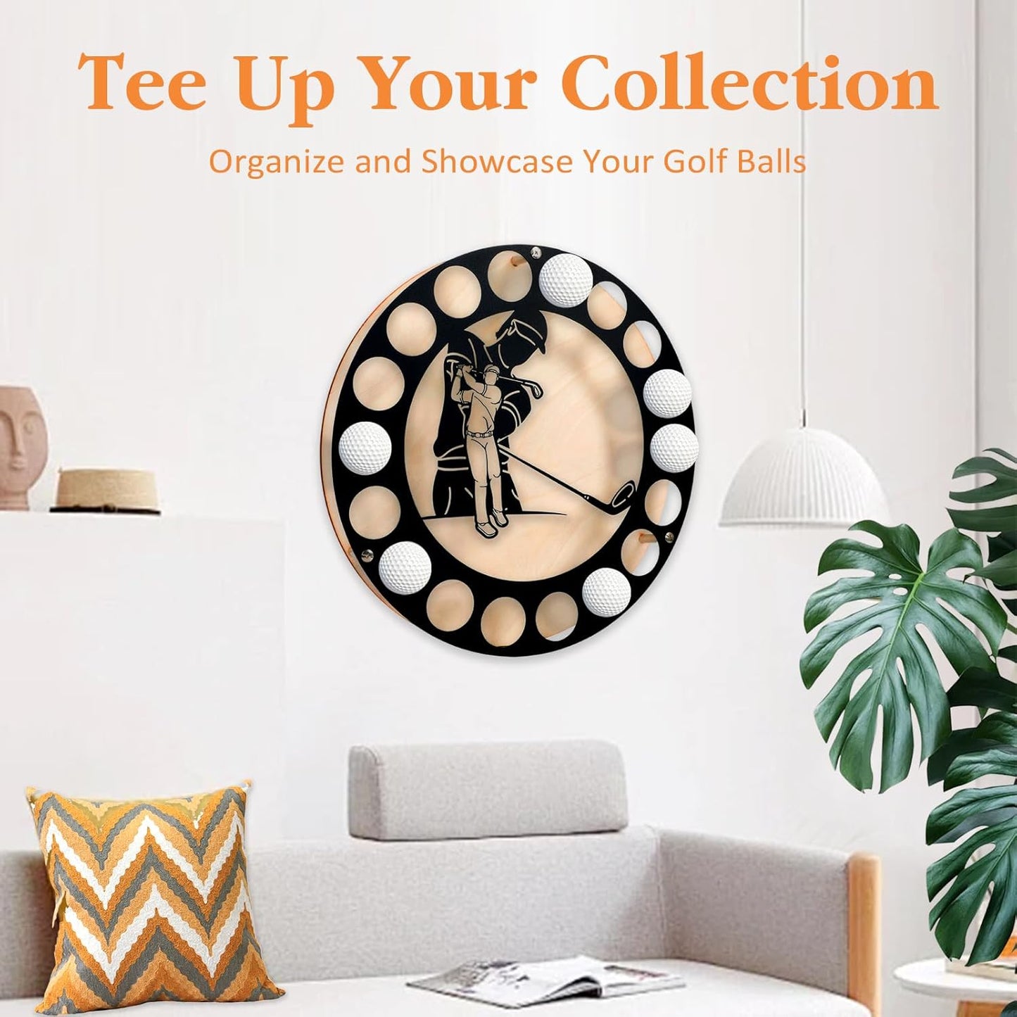Golf Ball Display Case Wall Mounted Golf Ball Display Holder 13.75 inch Round Golf Ball Case Display Golf Ball Display Stand for Display & Decor for Enthusiasts Collectors, Can Holds 18 Balls