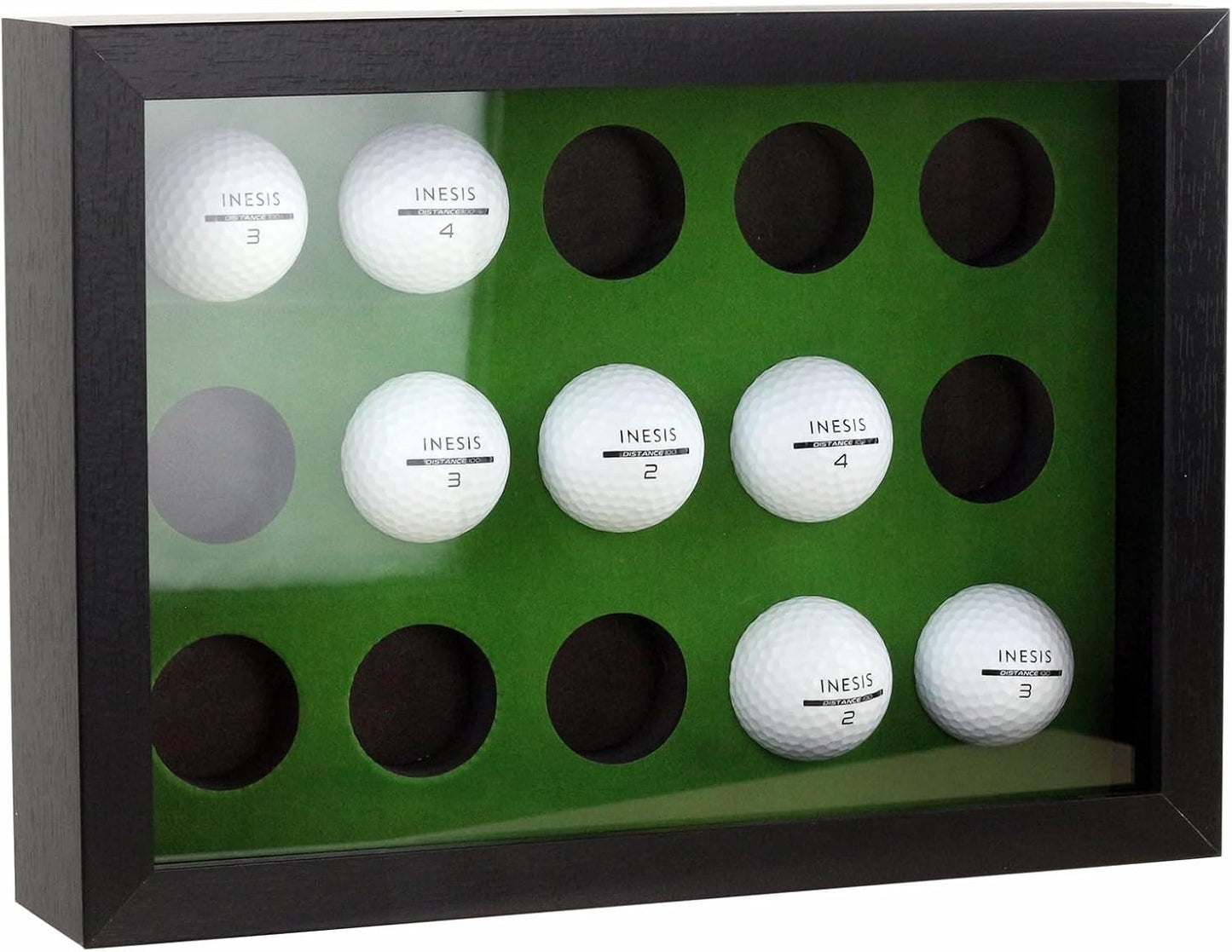 Golf Balls Display Case for 15 Balls, Wooden Case with Acrylic Dust UV Cover, Wall Mount and Freestanding Shadow Box for Glofball Collector Green