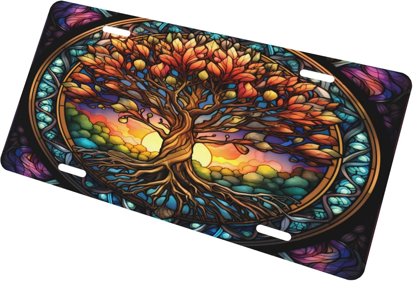 Abstract Tree of Life Colorful License Plate Funny Aluminum Front License Plates Decorative Waterproof Rust-Free Metal Car Plate Covers for Women Men Car Tag Accessories fit Truck SUV Rv 12 X 6 Inch