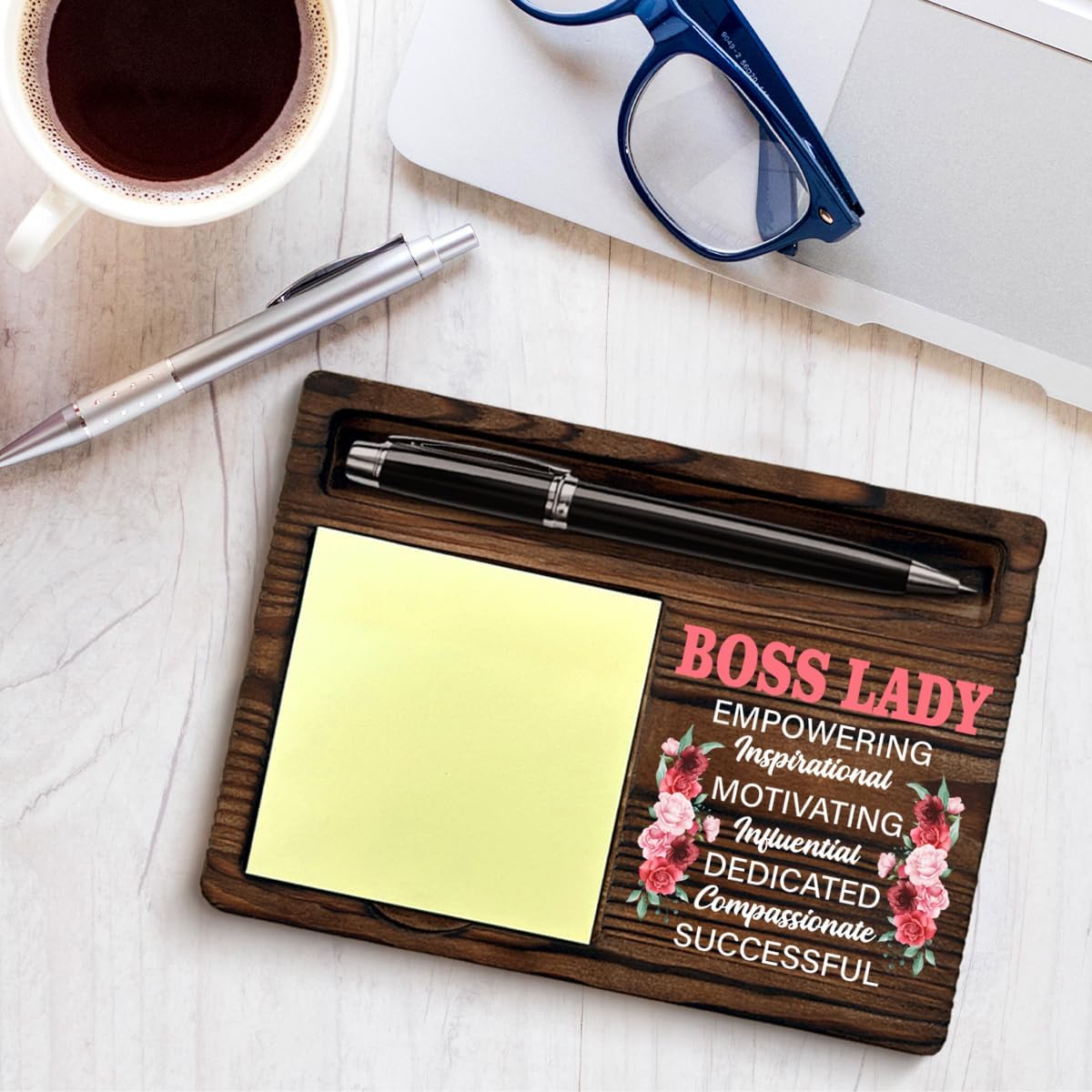 Boss Lady Gifts for Women, Gifts for Bosses Female Leader Boss's Day Retirement Birthday, Best Boss Lady Floral Sticky Note Holder Office Cubicle Decor