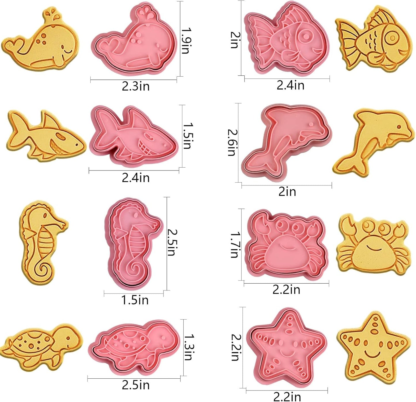 Ocean Cookie Cutters With Plunger Stamps Set,8 Piece See Cookie Cutters,Sea Embossing Cutter For Fondant Biscuit Cheese Baking