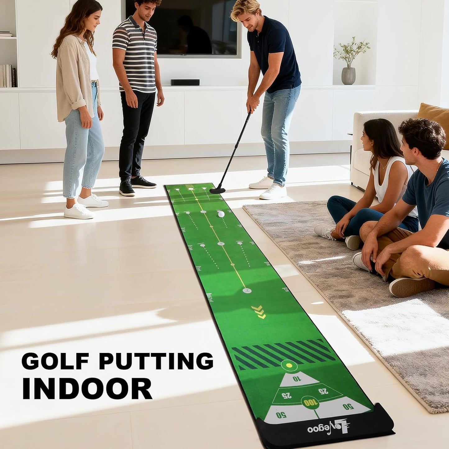 Golf Practice Mat with Alignment Mirror - 20 in X 120in Golf Putting Mat Training Aid Mat, Anti-Slip Backing Golf Putting Green for Indoor/Outdoor