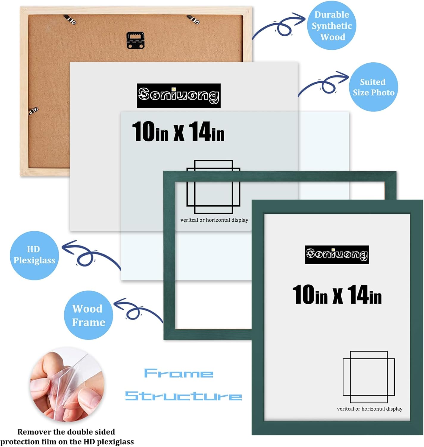 10x14 inch Wood Picture Frames for Wall Hanging,Diamond Painting Frames Rectangle Baby Scan Picture Frame for Family Walls Decoration,Anniversary,Wedding,Christmas,Halloween,Shower,Certificate (Dark