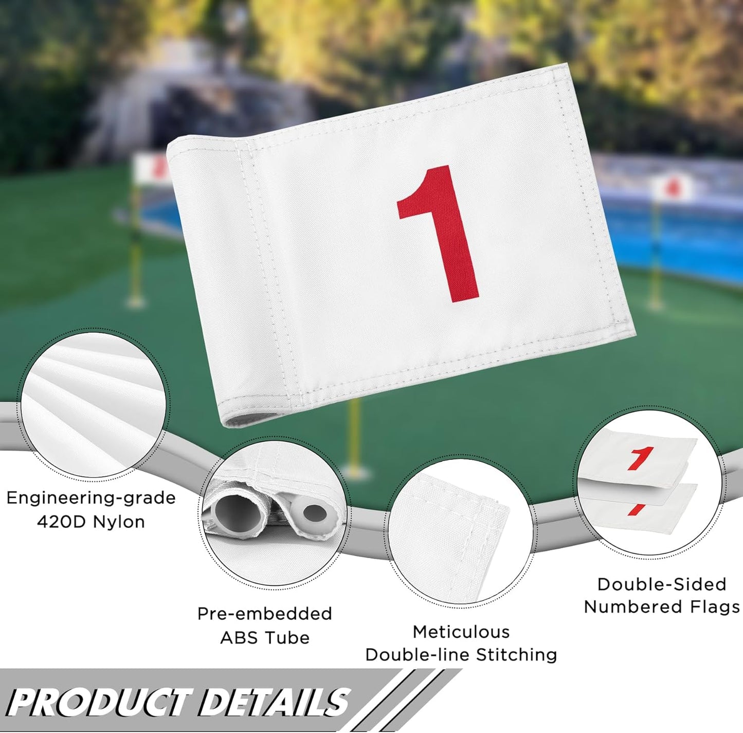 KINGTOP Numbered Golf Flag All 8x6 Inch – Upgraded Dual-Layer 420D Nylon, Double Sided Printing, Tube Inserted – Mini Practice Putting Green Flags for Yard