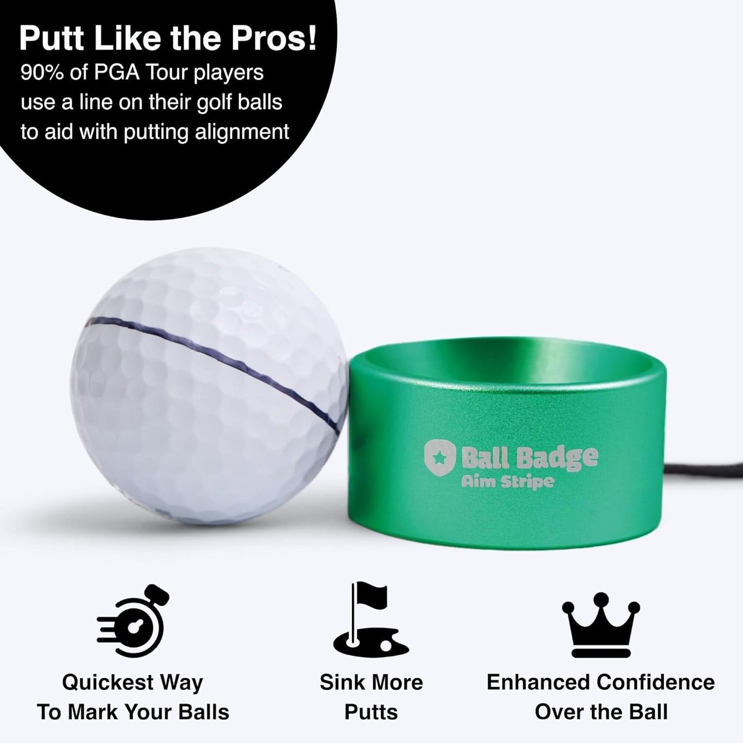 Ball Badge Aim Stripe - 360 Degree Golf Ball Line Marker Kit with Golf Bag Attachment for Perfect Alignment and Precision Putting