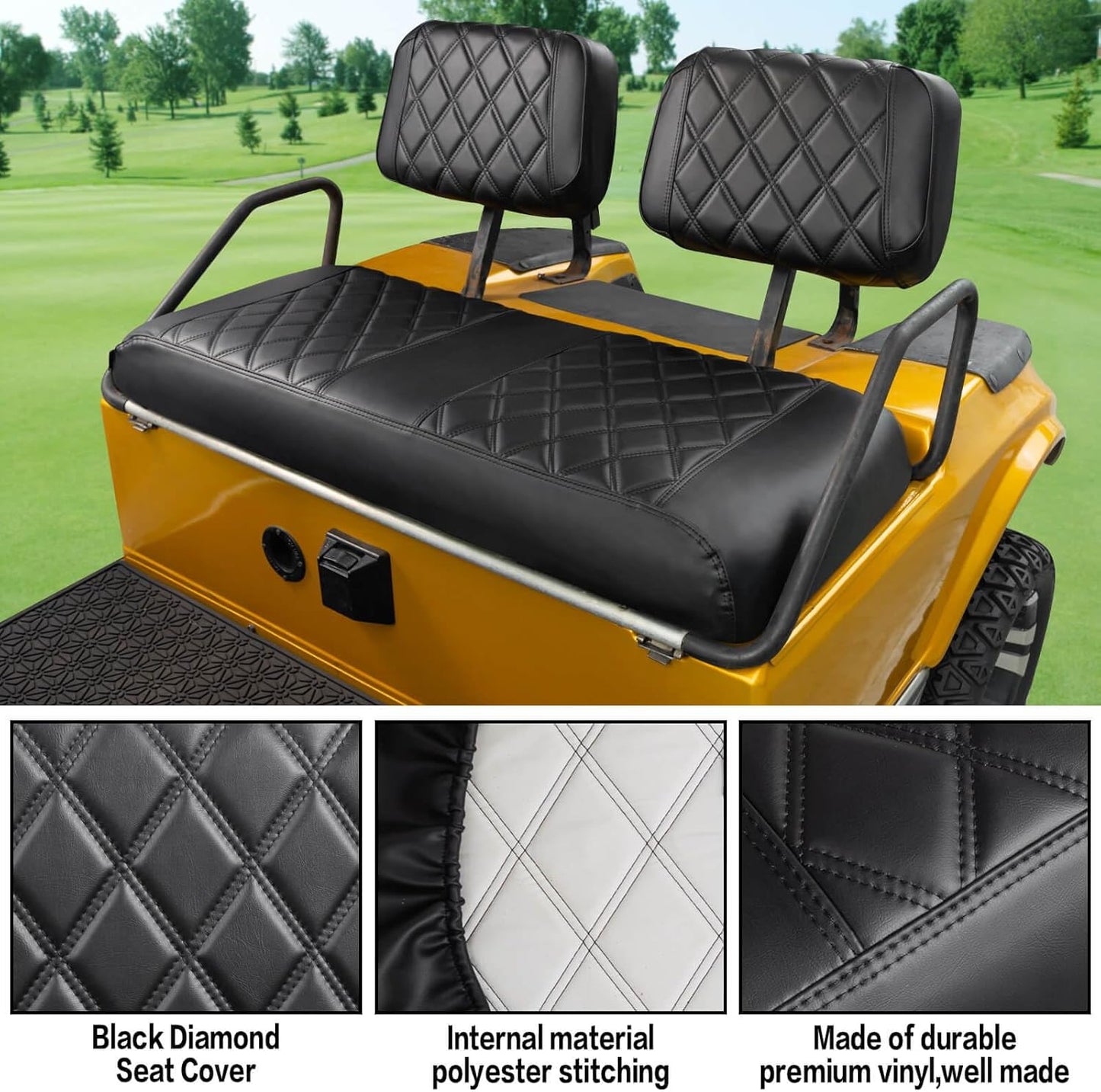 NOKINS Golf Cart Seat Covers Fit Club Car DS Pre-2000 OEM Ordinary Seats Only,Golf Cart Leather Diamond Replacement Front Seat Cover No Stapler Required/Anti-Fading/Anti-Scratch…
