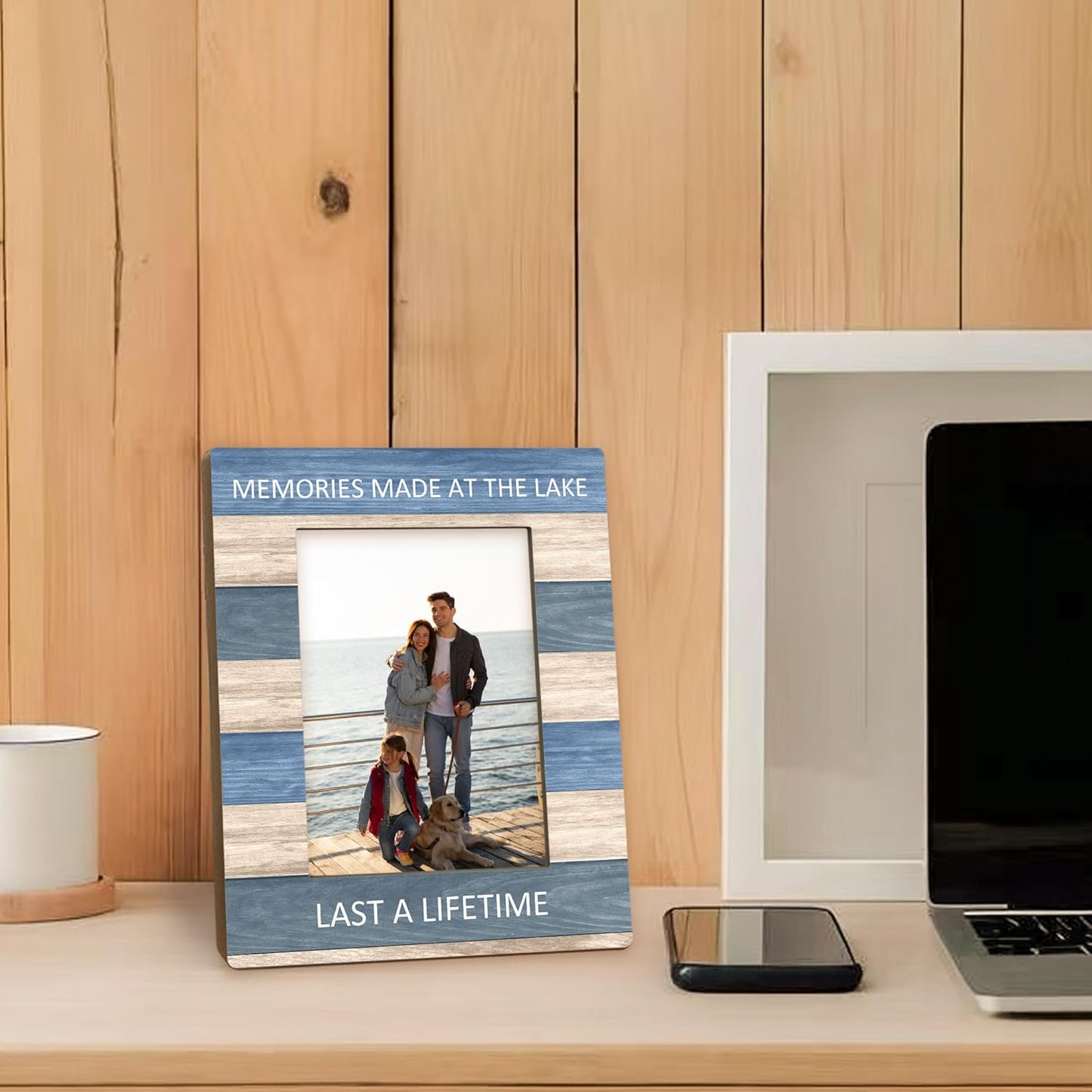 Lake House Gifts Picture Frame 5x7, Lake House Decor Photo Frame, Birthday Gifts for LakeLover, Memories Made at the Lake Last A LifeTime Wooden Picture Photo Frames for Desk Home Room Decor