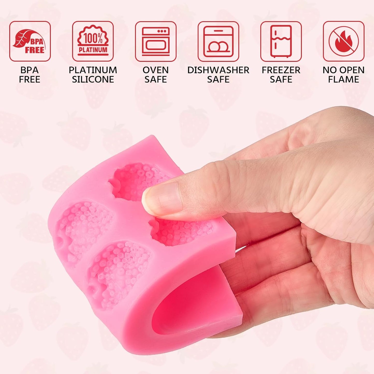 4 Pcs Strawberry Silicone Fondant Molds for Chocolate, 3D Fruit Shaped Molds for Shortcake Cupcake Decoration, Candles, Clay, Wax Making