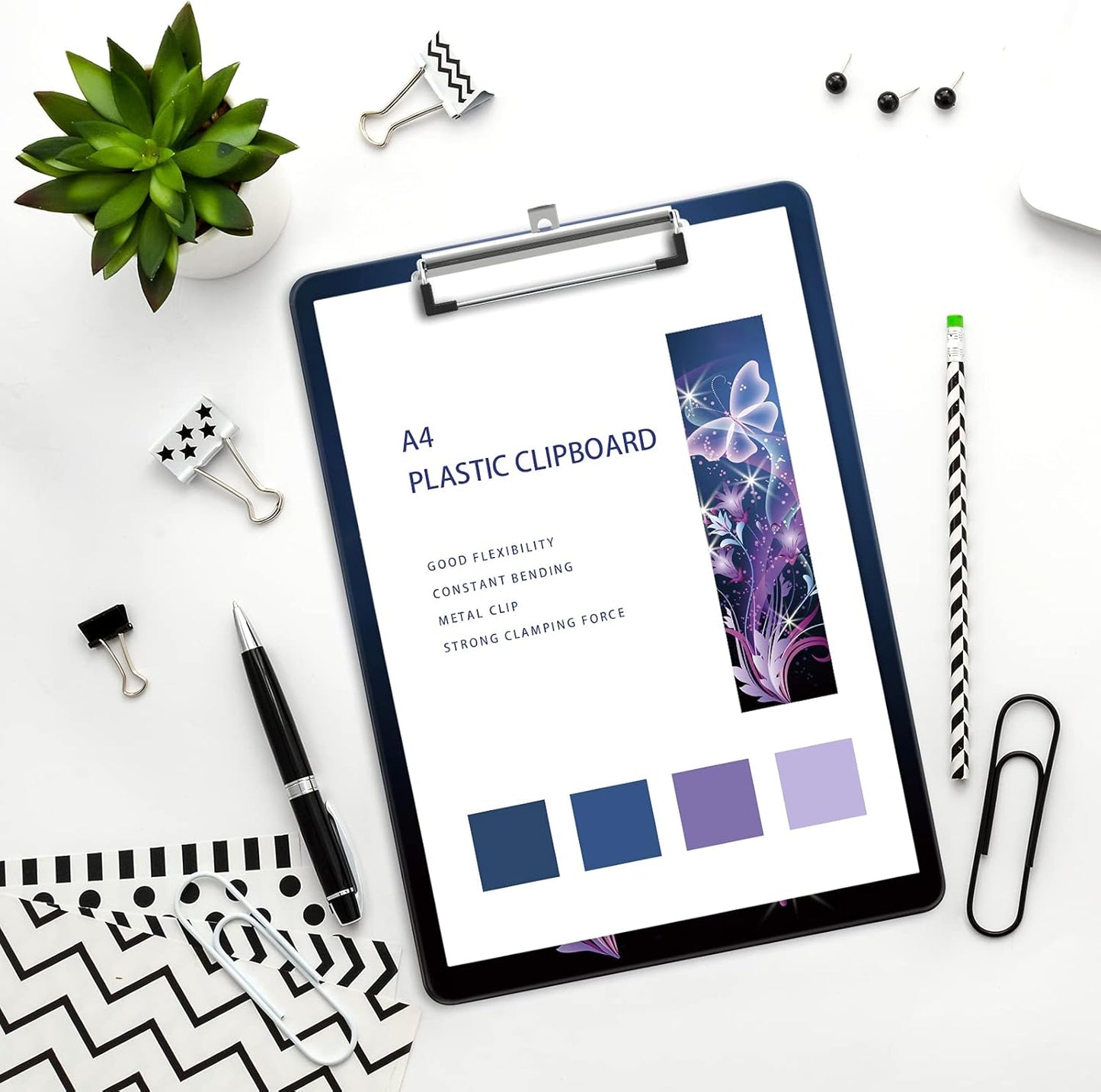 Plastic A4 Clipboards, Cute Clip Board Stardard Letter Size 9 x 12.5 in, Office Decorative for Students Women Men and Kids, Color Butterfly