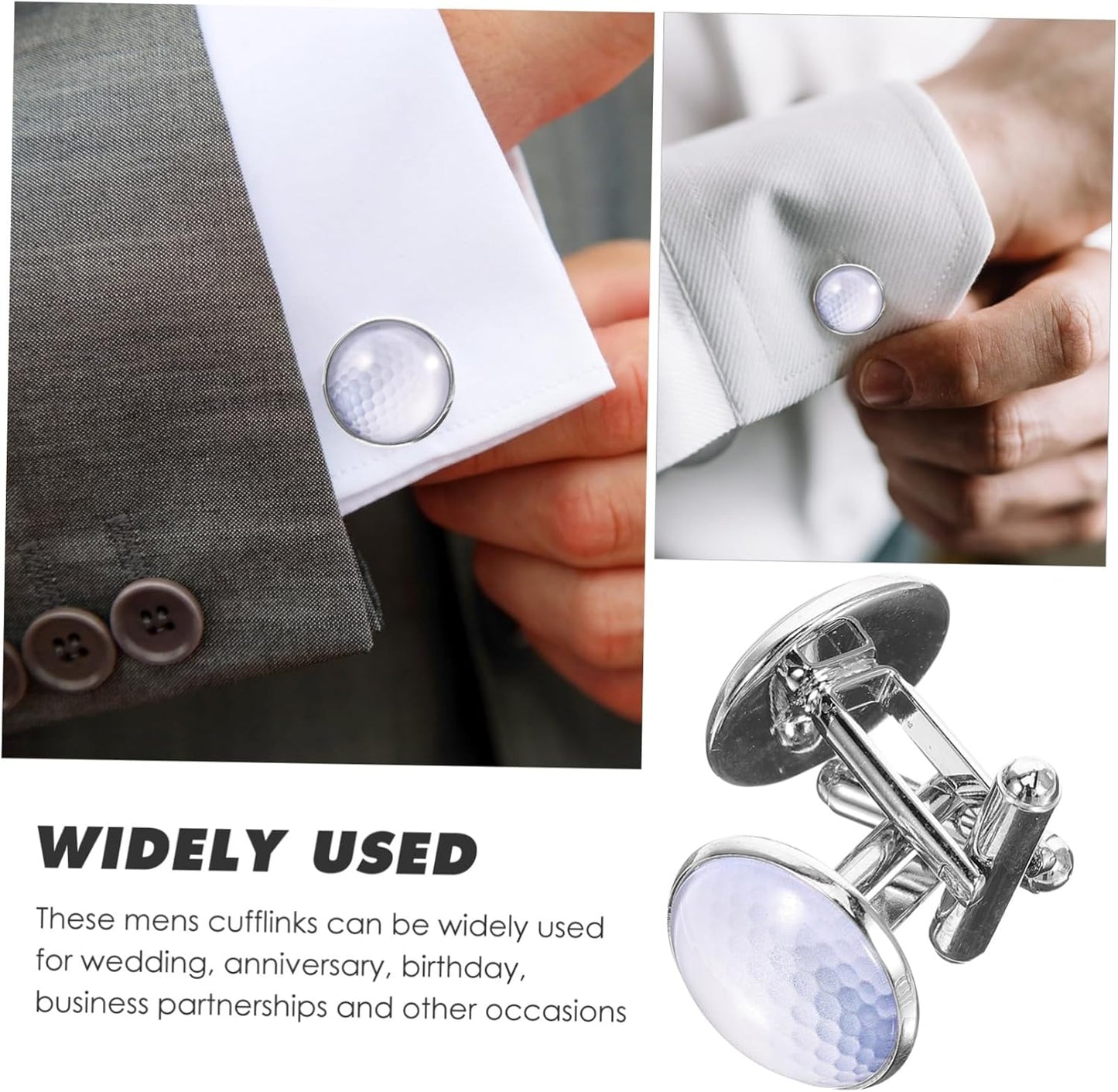 Men's Golf Cufflinks Silver Crystal Glass Gemstone Shirt Studs Metal Jewelry Accessory for Business Wedding Tuxedo Shirts