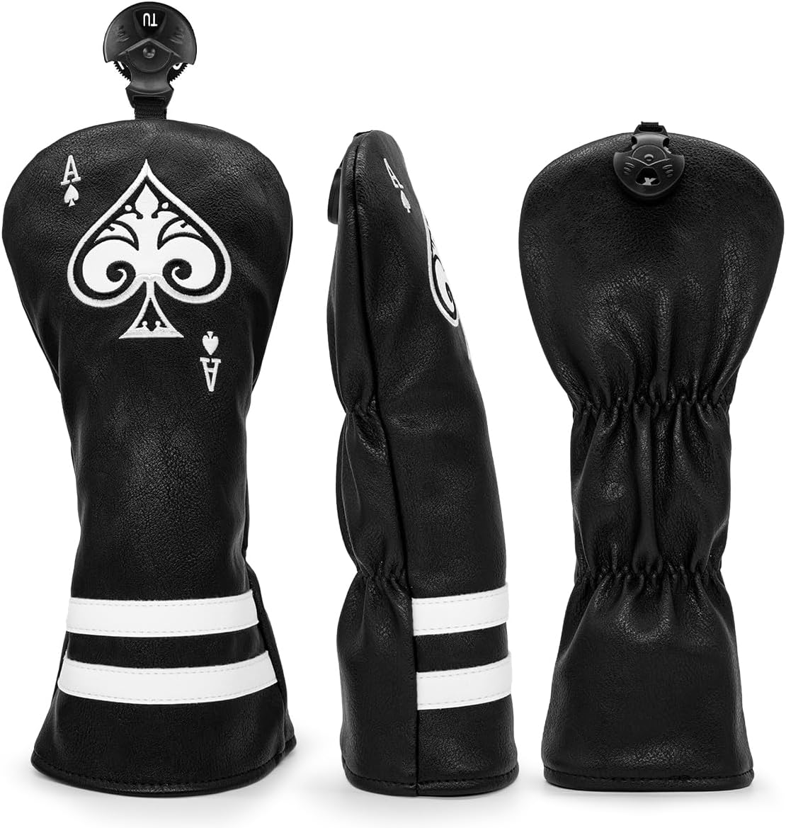 Black Golf Ace of Spade Golf Club Cover for Golf Clubs - Hybrid Headcover Golf Driver Headcover 3 Wood Head Cover (Rotatable 2 3 4 5 6 Ut Head Cover) Putter Headcover
