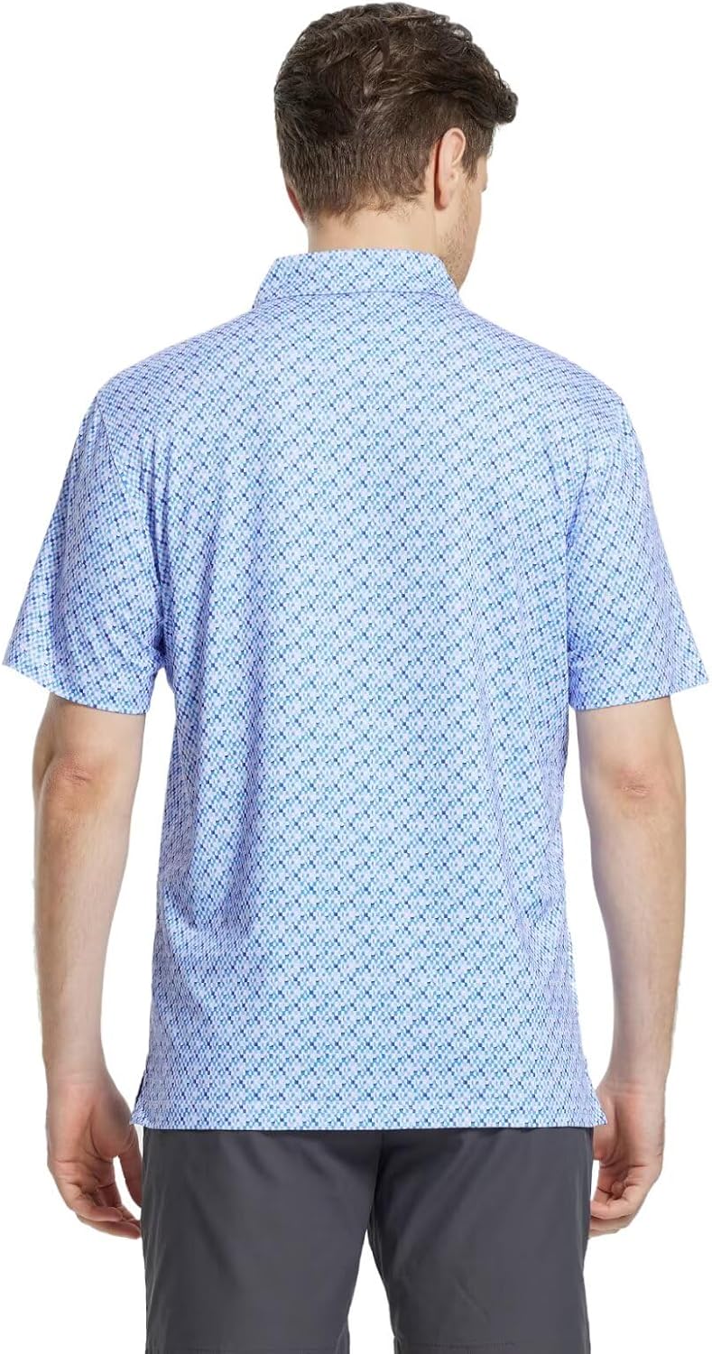M MAELREG Mens Golf Shirt Short Sleeve Dry Fit Print Moisture Wicking Performance Patterns Collared Polo Shirt
