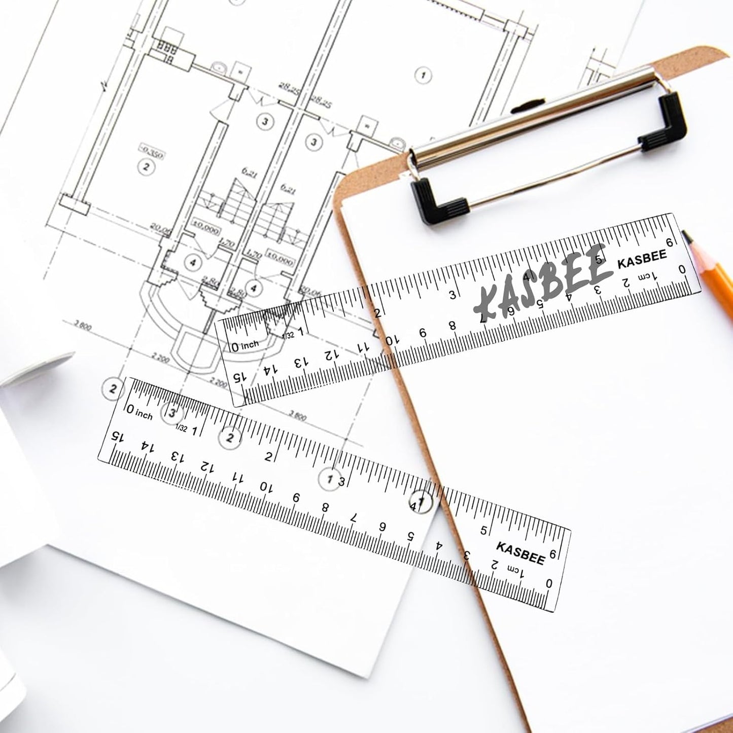 Plastic Rulers, 6 Inch Ruler, Clear Measuring Tool for Student School Office, Inches and Centimeters, Pack of 2