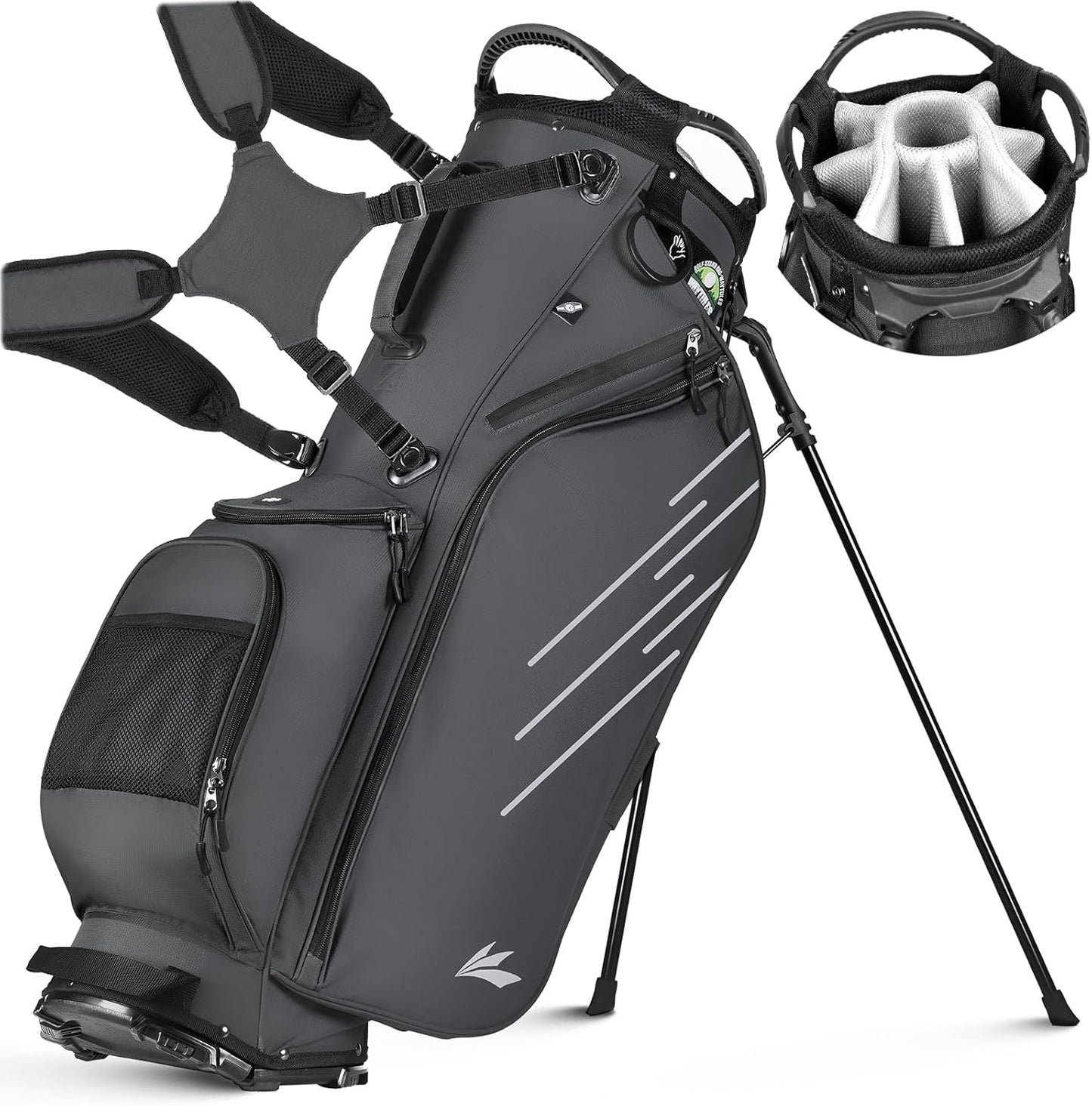 8-Way Golf Stand Bag, Lightweight Golf Bag with Dual Strap & Full-Length Dividers, Portable Golf Club Carry Bag with Multiple Pockets, Waterproof Rain Hood for Men Women