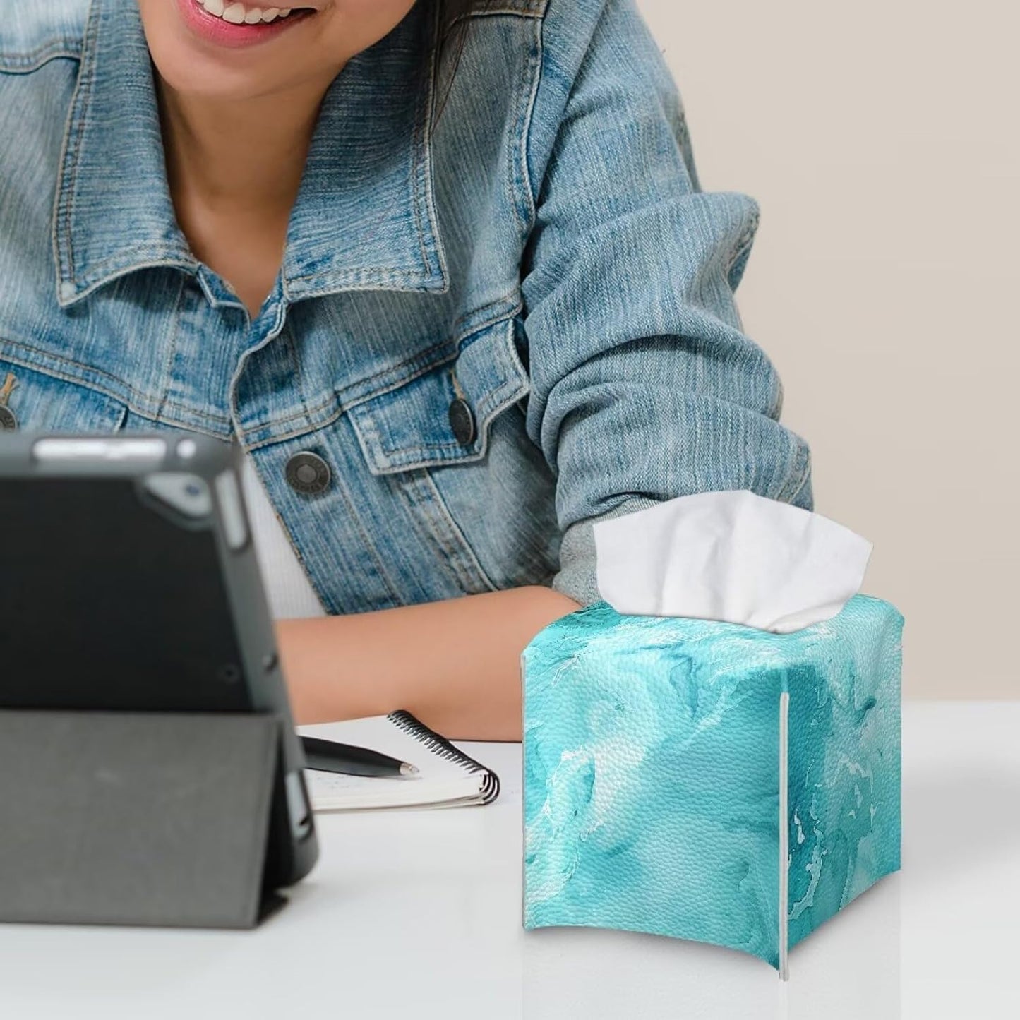 Modern Marble Print Tissue Box Cover 5x5x5 Stylish Decorative Tissue Box Case Organizer Holder with Storage Soft PU Leather Square Cube Tissue Boxes Holder for Home, Car, Hotel, Office