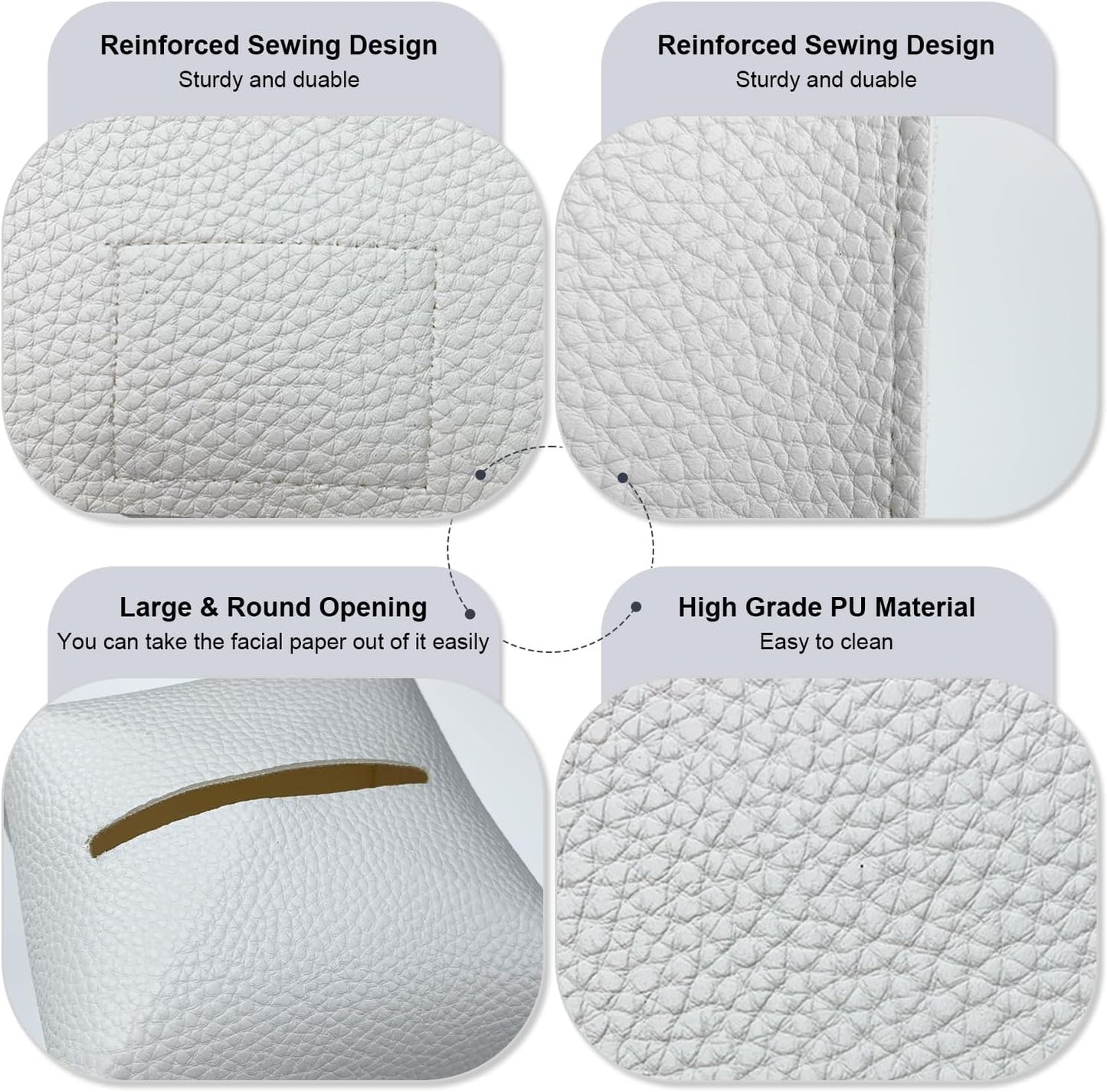 Tissue Box Cover 5X5X5'' PU Leather Tissue Holder Square Tissue Cube Box Organizer for Bathroom Vanity Countertop, Car, Night Stands, Office, Home, Kitchen (2Pack, White)